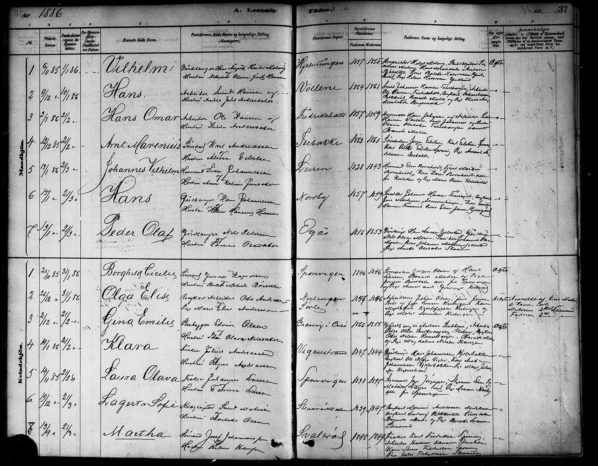 Berg prestekontor Kirkebøker, AV/SAO-A-10902/F/Fa/L0006: Parish register (official) no. I 6, 1878-1887, p. 37