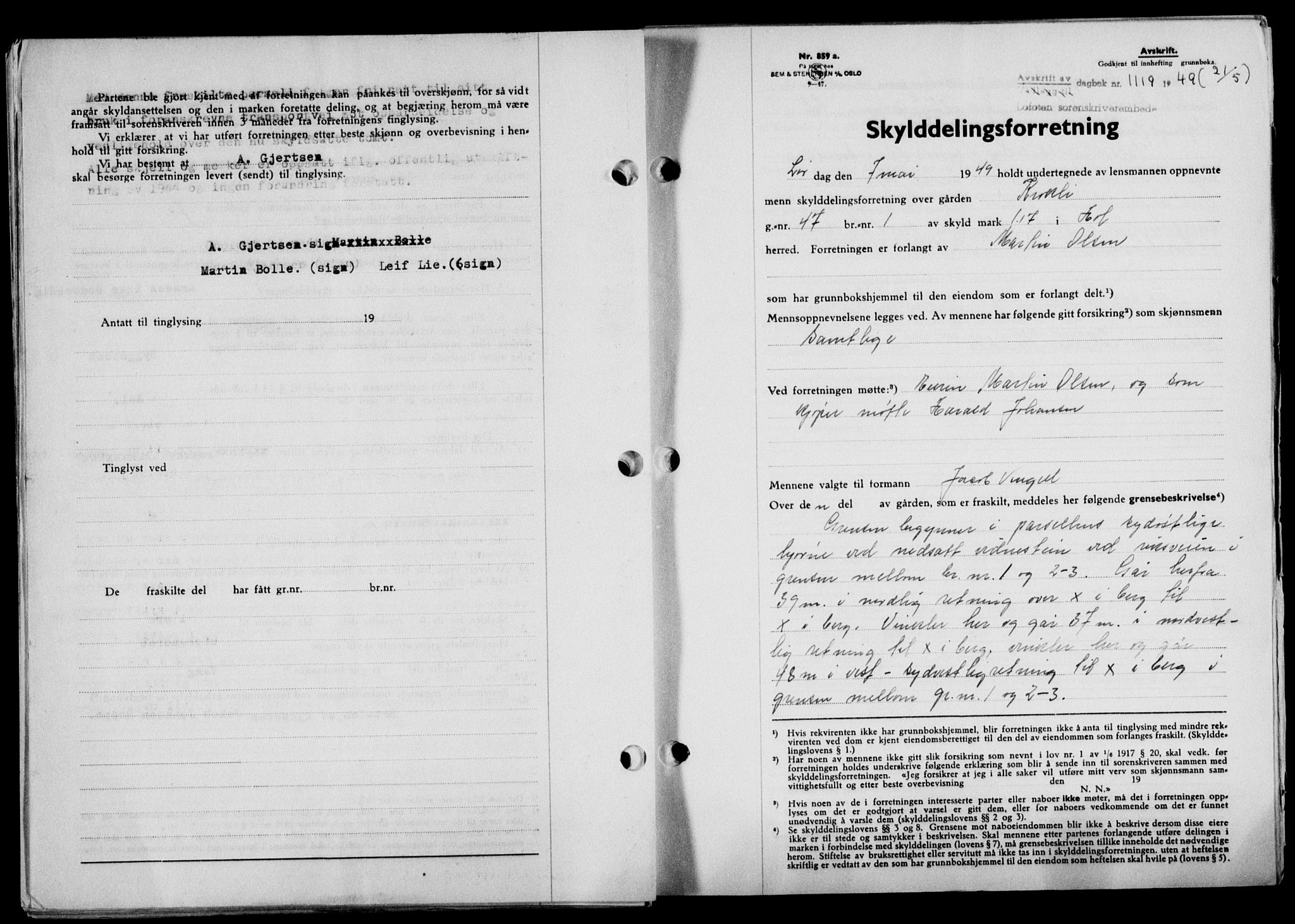 Lofoten sorenskriveri, SAT/A-0017/1/2/2C/L0020a: Mortgage book no. 20a, 1948-1949, Diary no: : 1119/1949