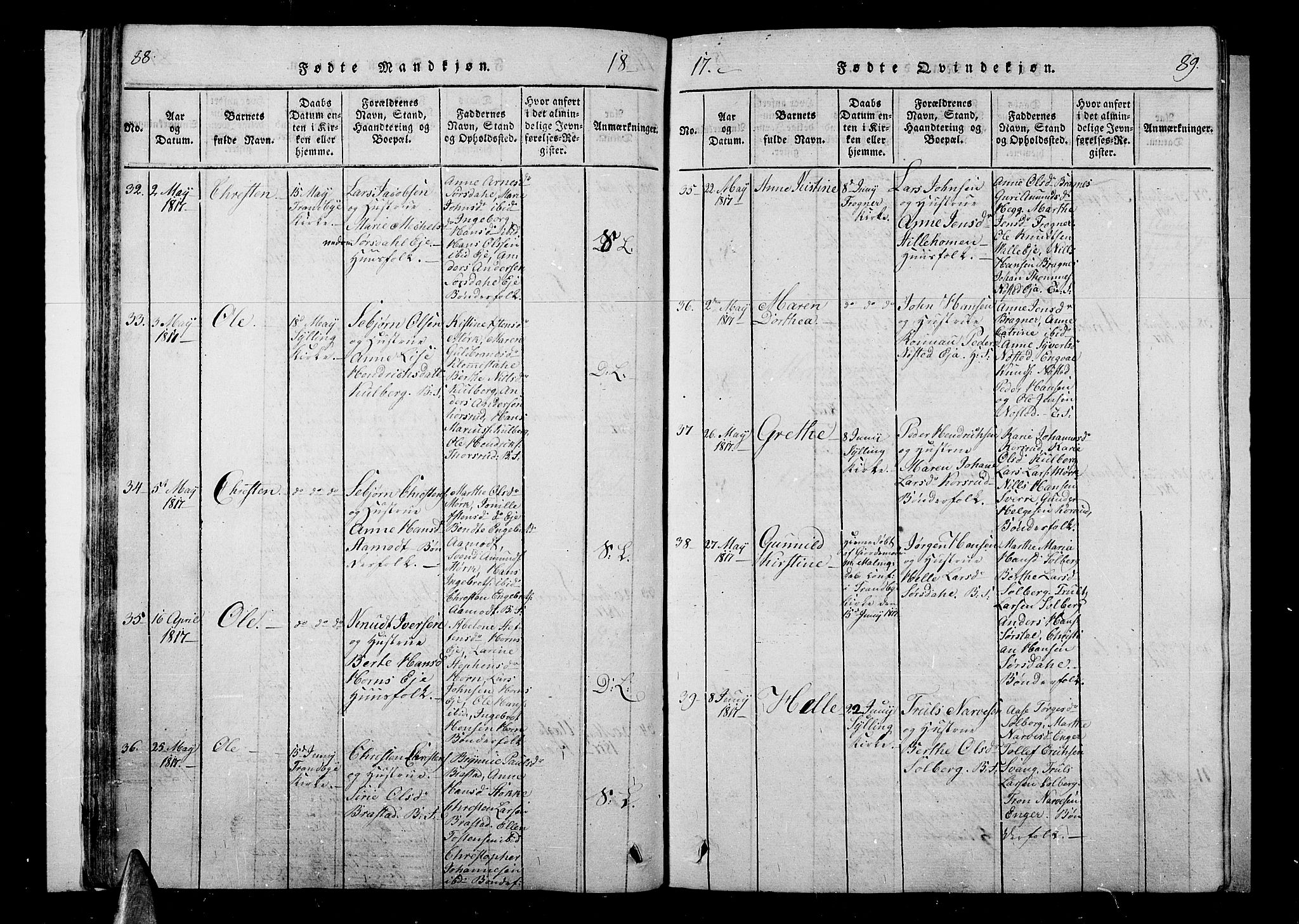 Lier kirkebøker, SAKO/A-230/F/Fa/L0008: Parish register (official) no. I 8, 1813-1825, p. 88-89