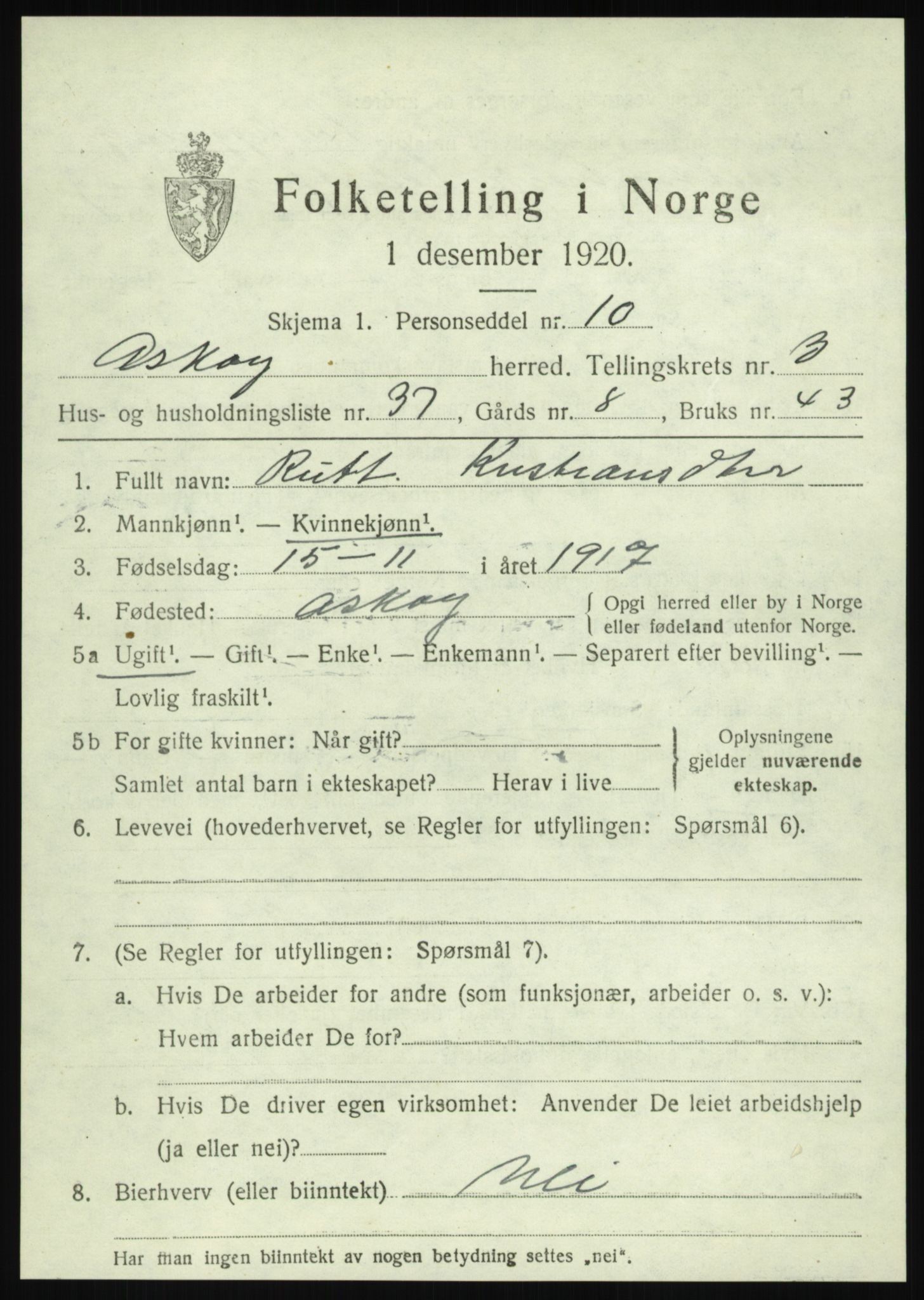 SAB, 1920 census for Askøy, 1920, p. 6838