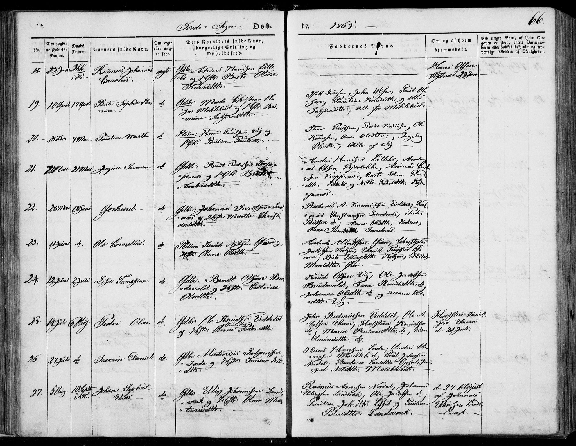 Ministerialprotokoller, klokkerbøker og fødselsregistre - Møre og Romsdal, SAT/A-1454/502/L0023: Parish register (official) no. 502A01, 1844-1873, p. 66