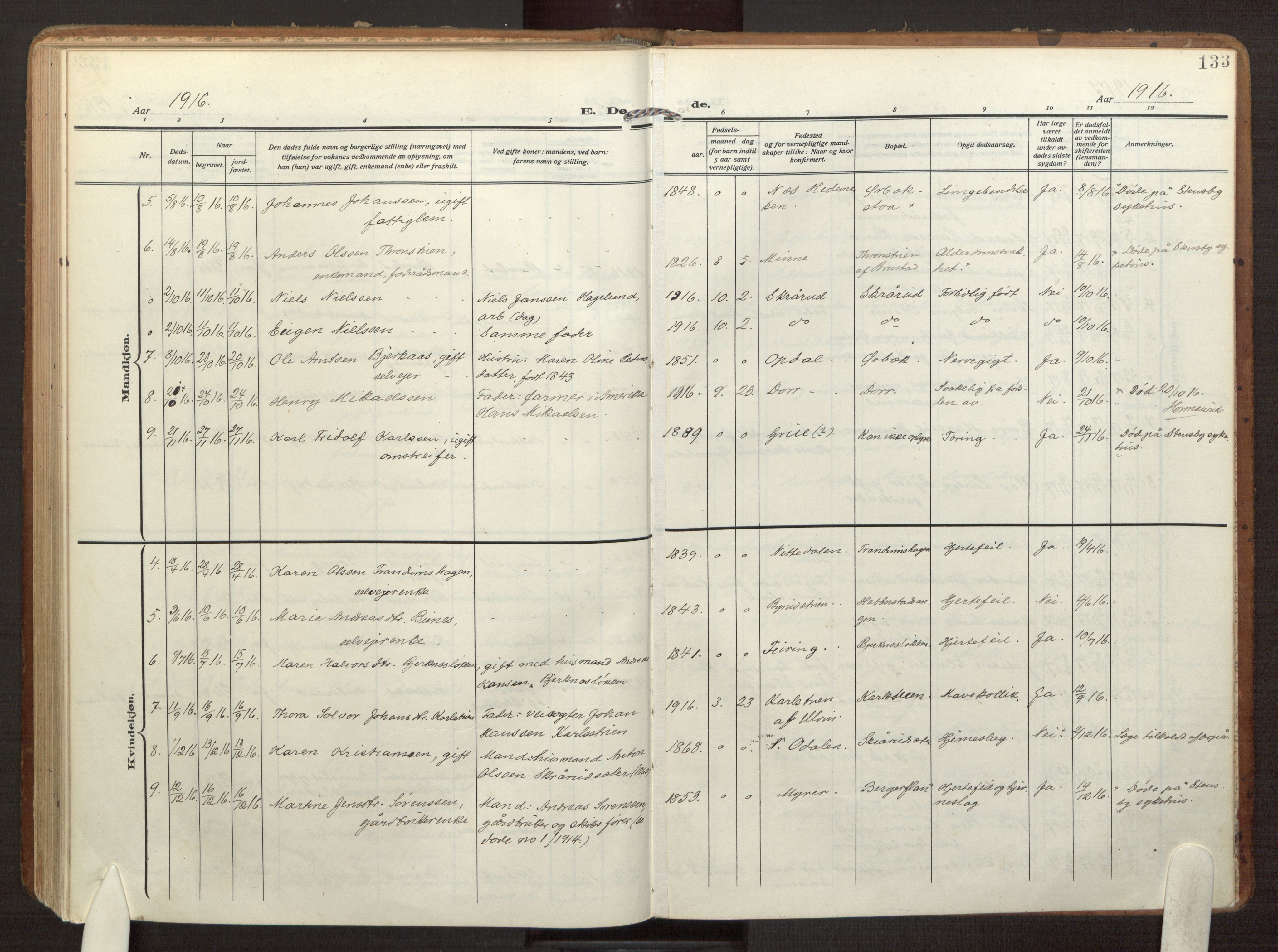 Eidsvoll prestekontor Kirkebøker, SAO/A-10888/F/Fb: Parish register (official) no. II 4, 1909-1919, p. 133