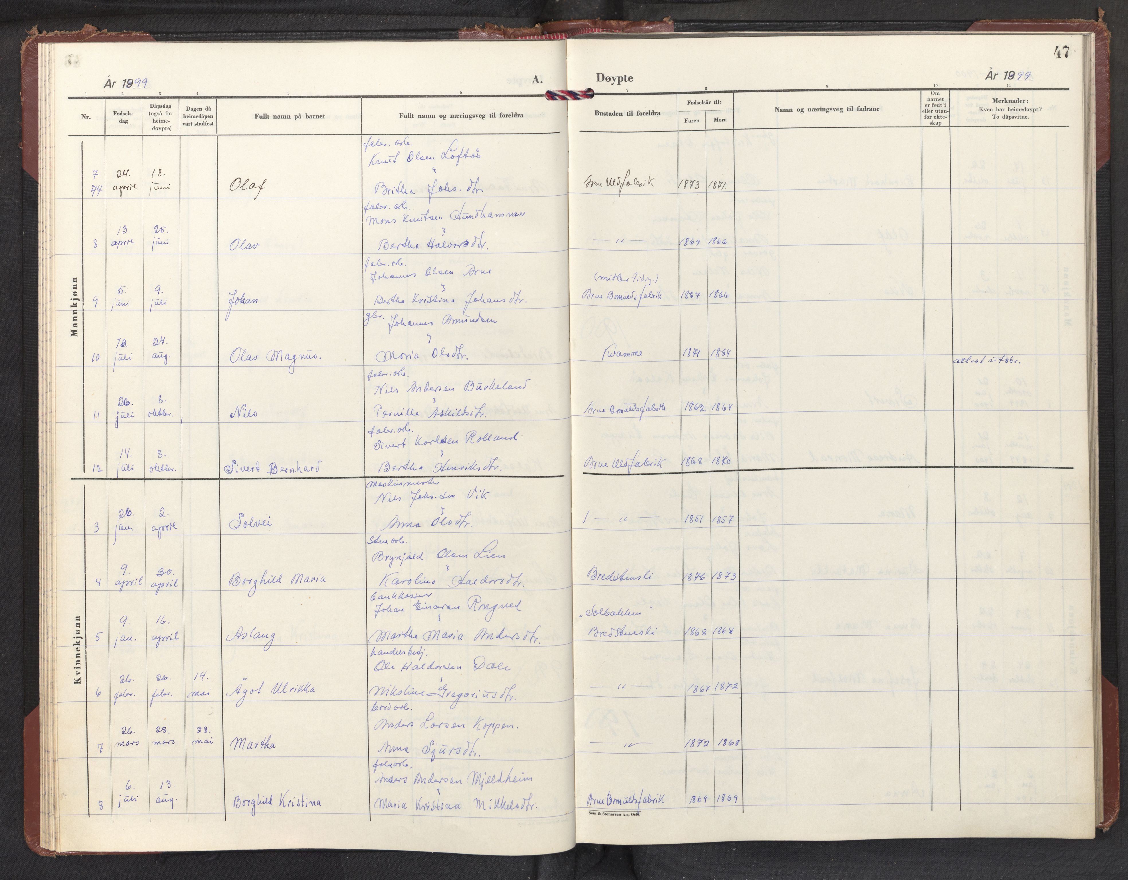 Haus sokneprestembete, AV/SAB-A-75601/H/Haa: Parish register (official) no. E 1, 1887-1953, p. 47