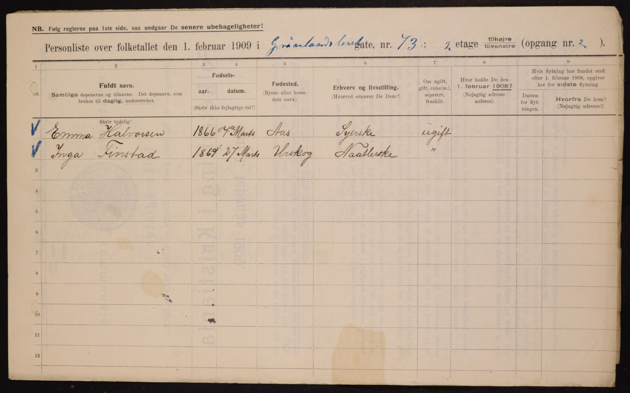 OBA, Municipal Census 1909 for Kristiania, 1909, p. 29362