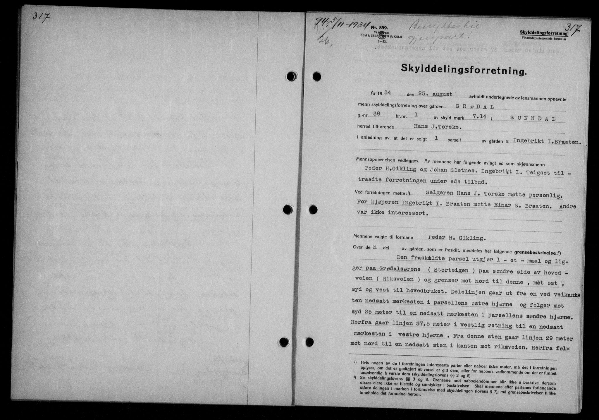 Nordmøre sorenskriveri, AV/SAT-A-4132/1/2/2Ca/L0082: Mortgage book no. 72, 1934-1934, Deed date: 05.11.1934