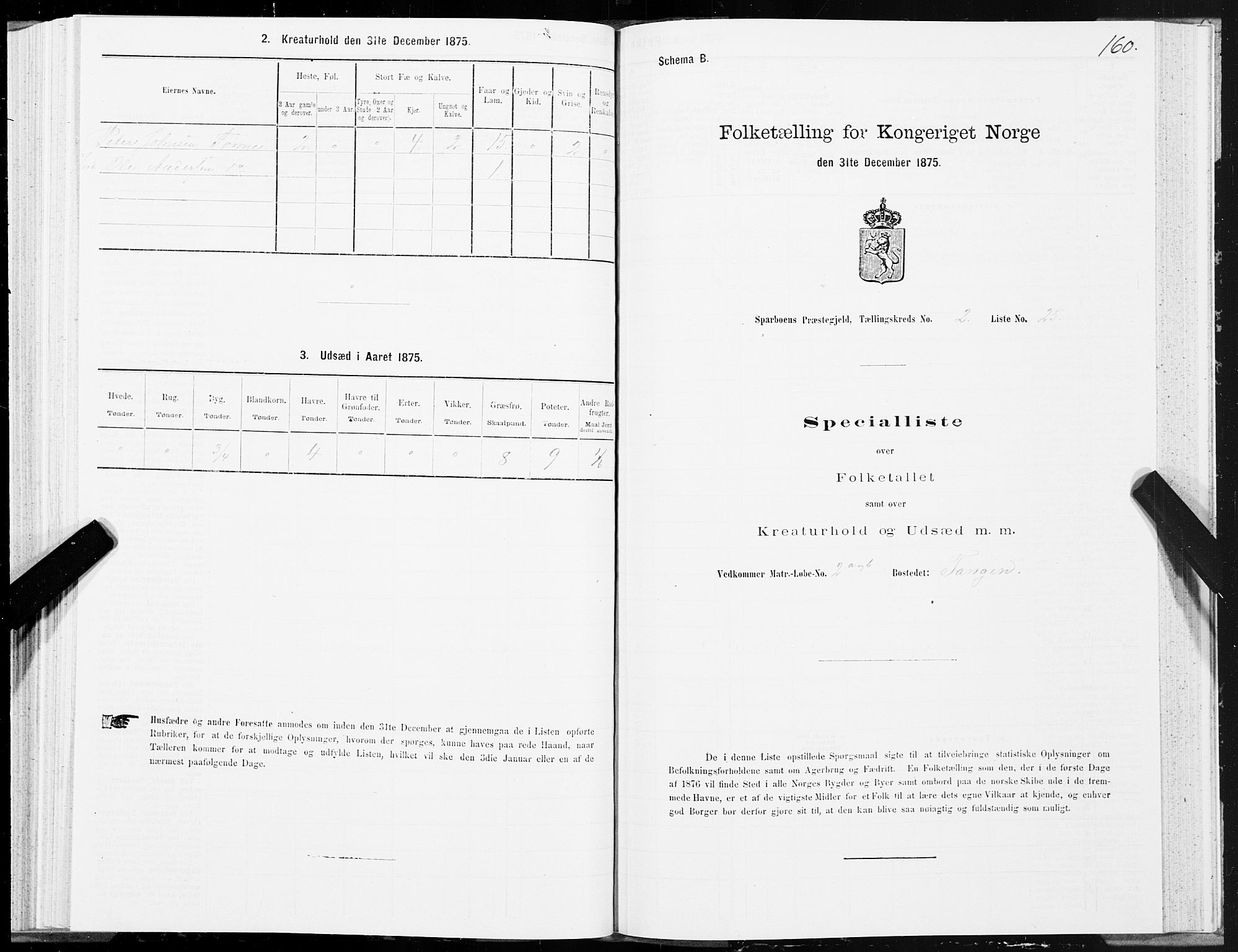 SAT, 1875 census for 1731P Sparbu, 1875, p. 1160