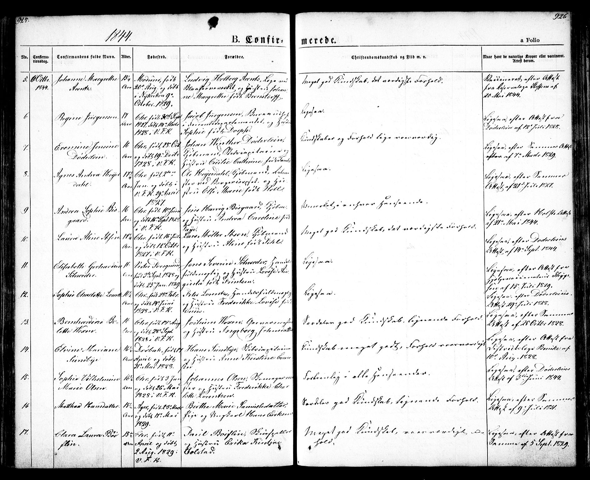 Oslo domkirke Kirkebøker, SAO/A-10752/F/Fa/L0012: Parish register (official) no. 12, 1837-1845, p. 925-926