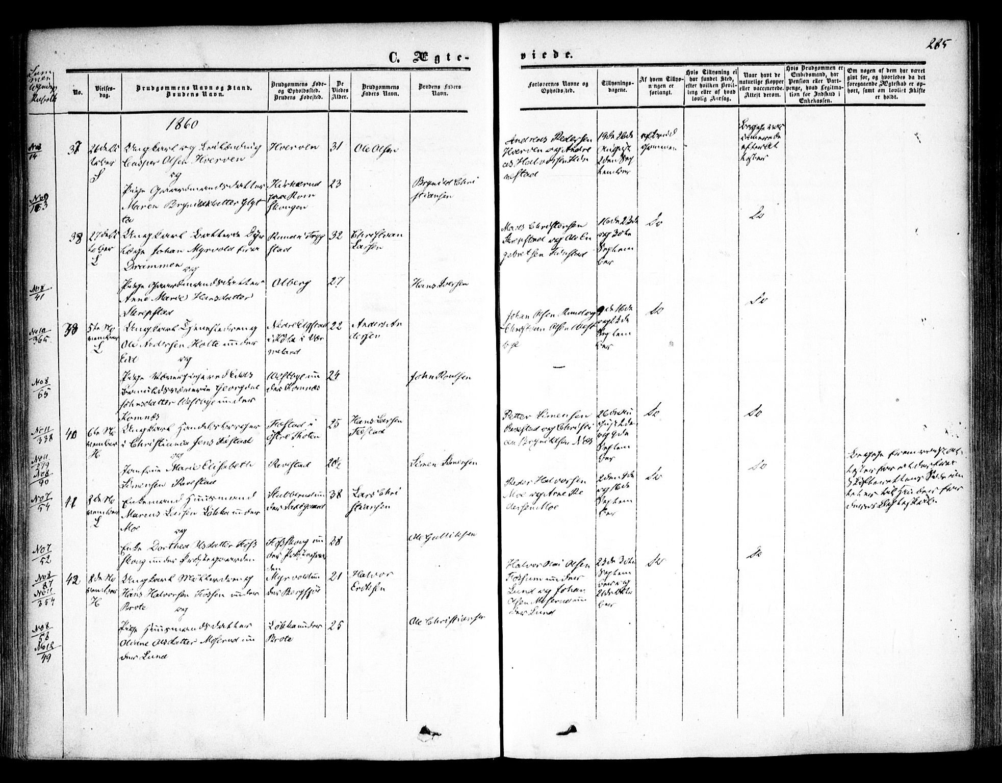 Høland prestekontor Kirkebøker, SAO/A-10346a/F/Fa/L0010: Parish register (official) no. I 10, 1854-1861, p. 285