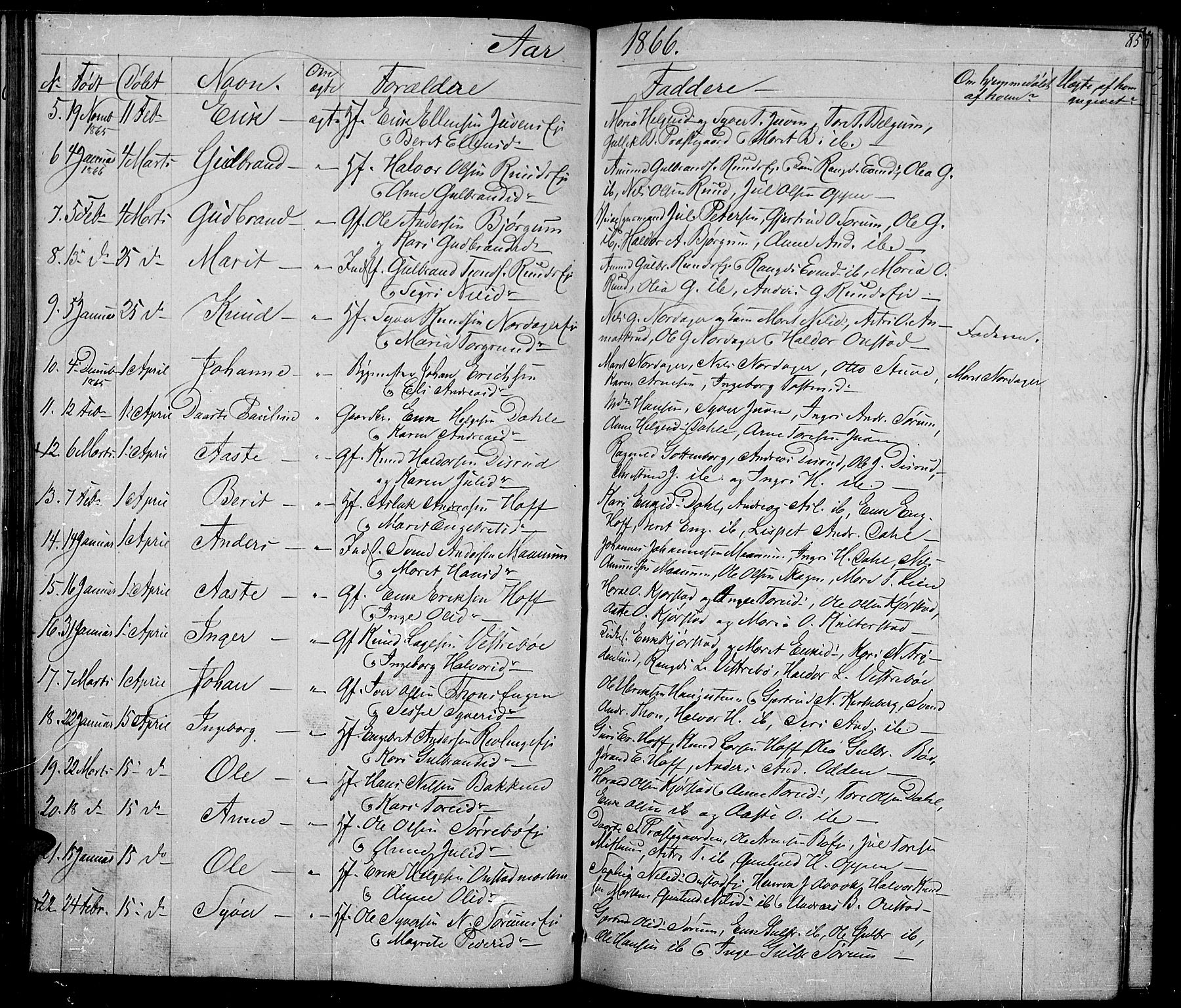 Nord-Aurdal prestekontor, SAH/PREST-132/H/Ha/Hab/L0002: Parish register (copy) no. 2, 1842-1877, p. 85