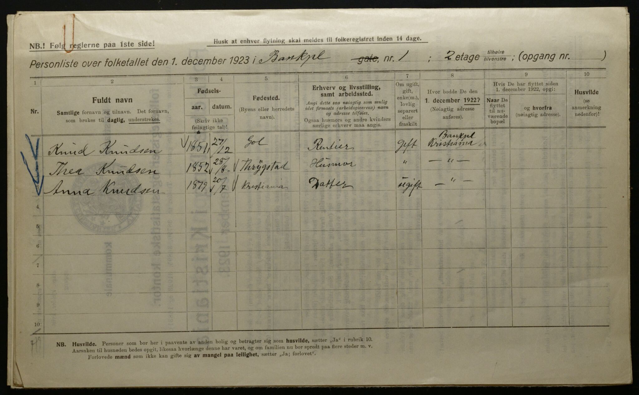 OBA, Municipal Census 1923 for Kristiania, 1923, p. 3955