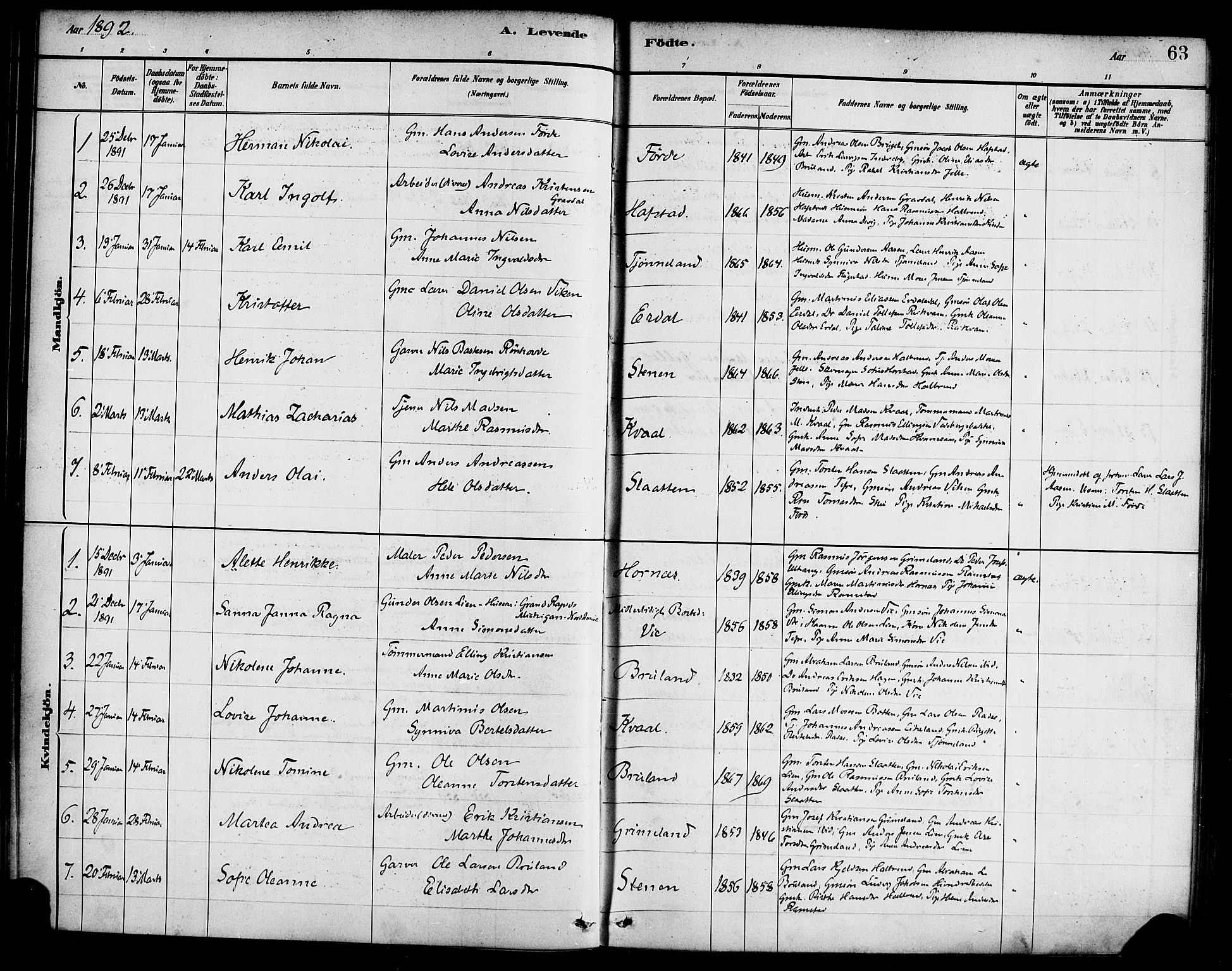 Førde sokneprestembete, SAB/A-79901/H/Haa/Haab/L0001: Parish register (official) no. B 1, 1880-1898, p. 63