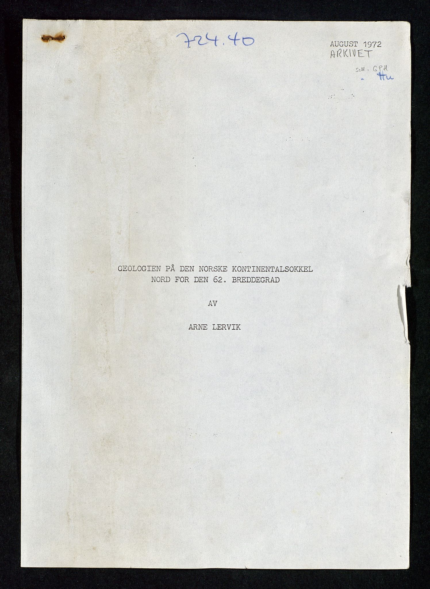 Industridepartementet, Oljekontoret, SAST/A-101348/Da/L0009:  Arkivnøkkel 722 - 725 Geofysikk, geologi, 1969-1972, p. 227