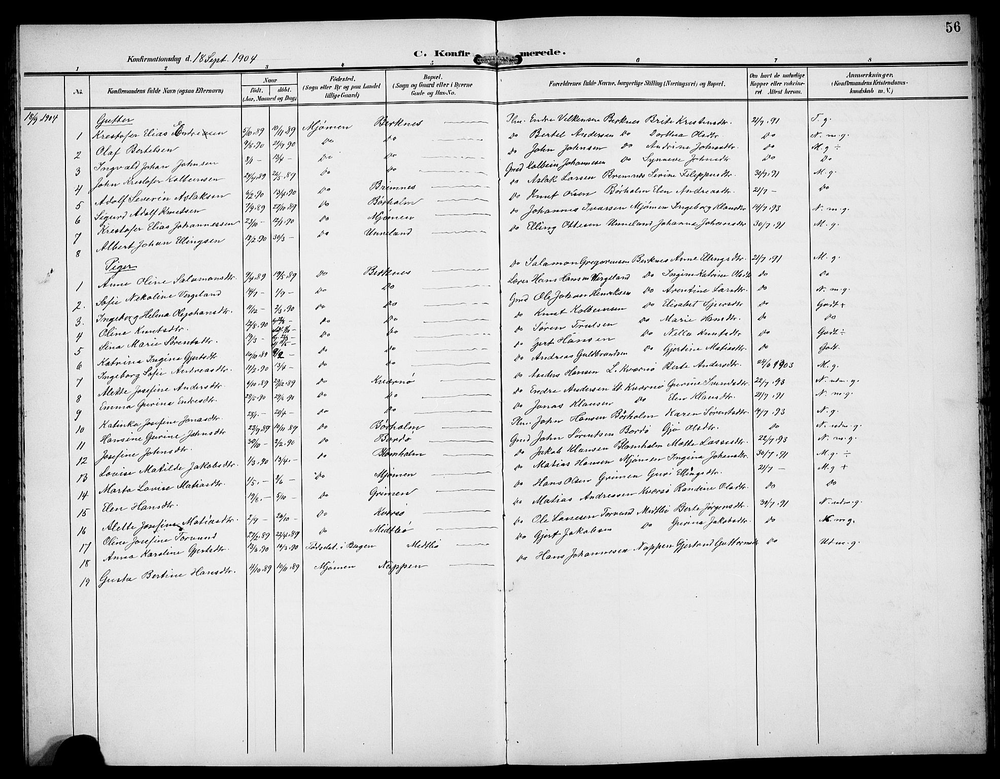 Gulen sokneprestembete, AV/SAB-A-80201/H/Hab/Habd/L0001: Parish register (copy) no. D 1, 1901-1924, p. 56