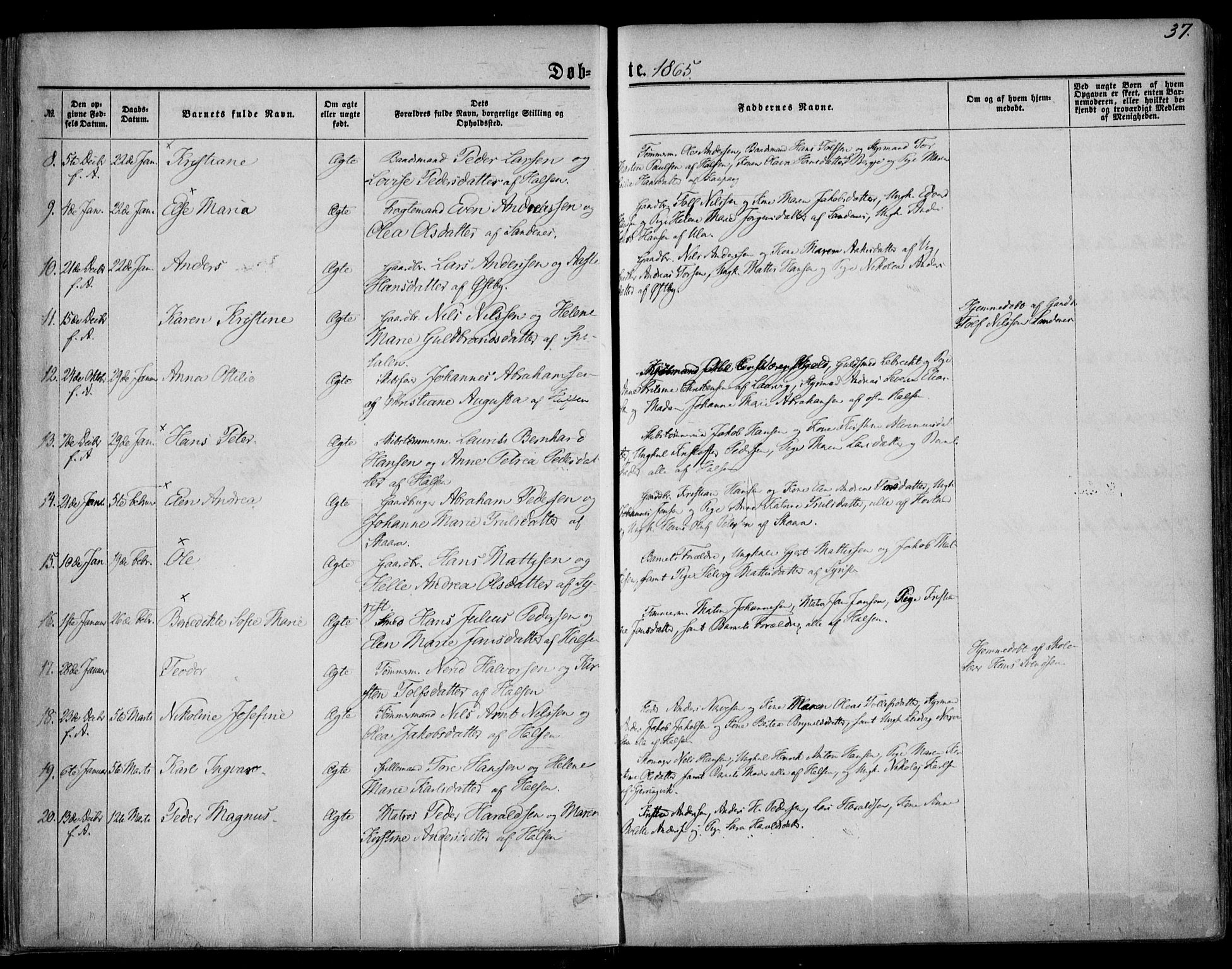 Tjølling kirkebøker, AV/SAKO-A-60/F/Fa/L0007: Parish register (official) no. 7, 1860-1876, p. 37