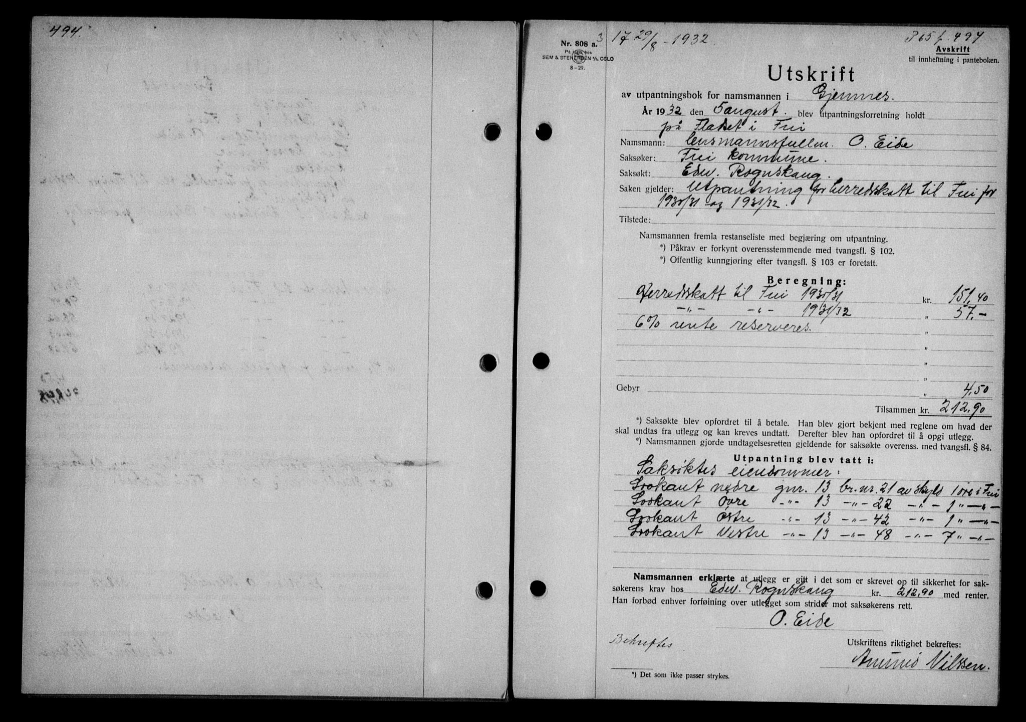 Nordmøre sorenskriveri, AV/SAT-A-4132/1/2/2Ca/L0075: Mortgage book no. 65, 1932-1932, Deed date: 29.08.1932