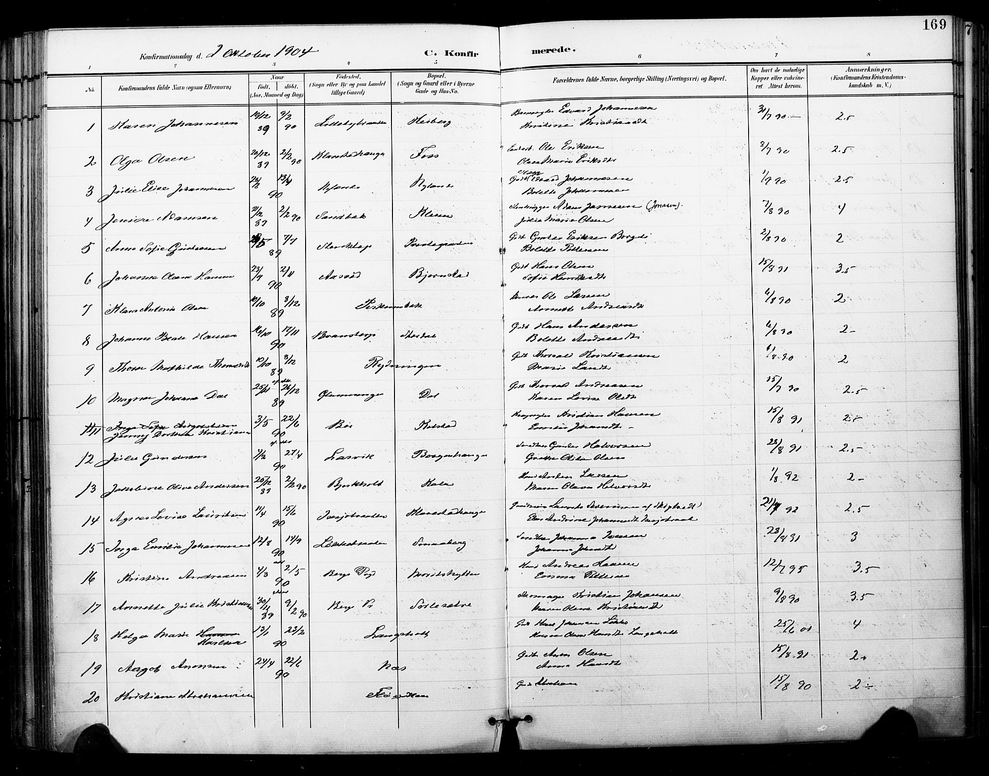 Skjeberg prestekontor Kirkebøker, SAO/A-10923/F/Fa/L0010: Parish register (official) no. I 10, 1898-1911, p. 169