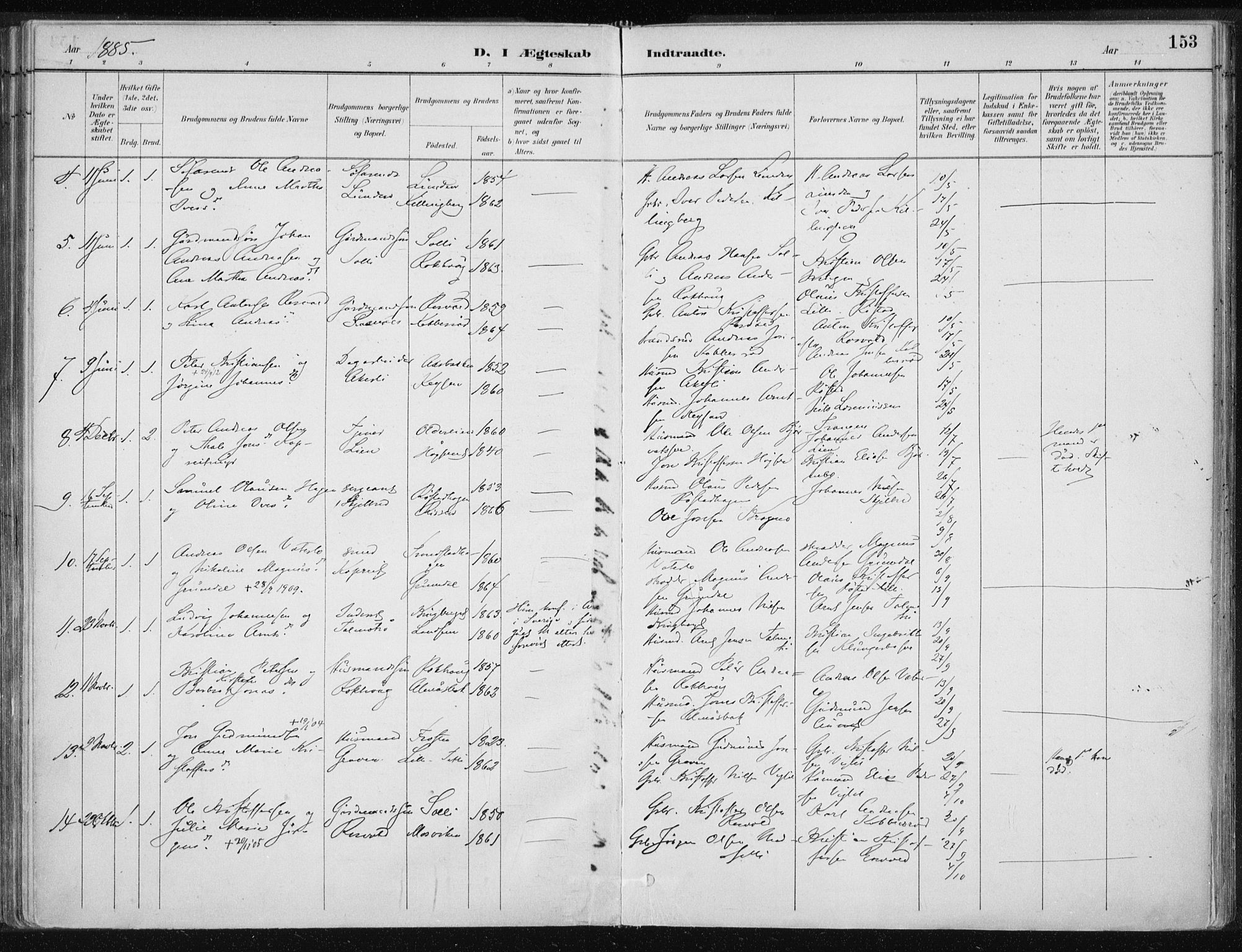 Ministerialprotokoller, klokkerbøker og fødselsregistre - Nord-Trøndelag, SAT/A-1458/701/L0010: Parish register (official) no. 701A10, 1883-1899, p. 153