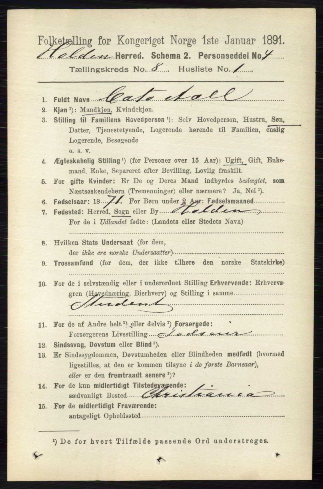 RA, 1891 census for 0819 Holla, 1891, p. 3653