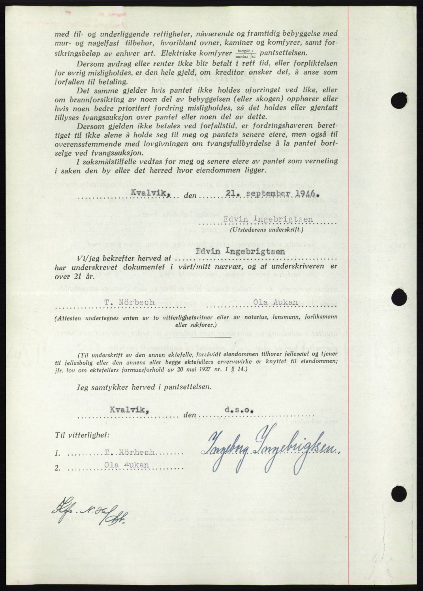 Nordmøre sorenskriveri, AV/SAT-A-4132/1/2/2Ca: Mortgage book no. B95, 1946-1947, Diary no: : 2031/1946