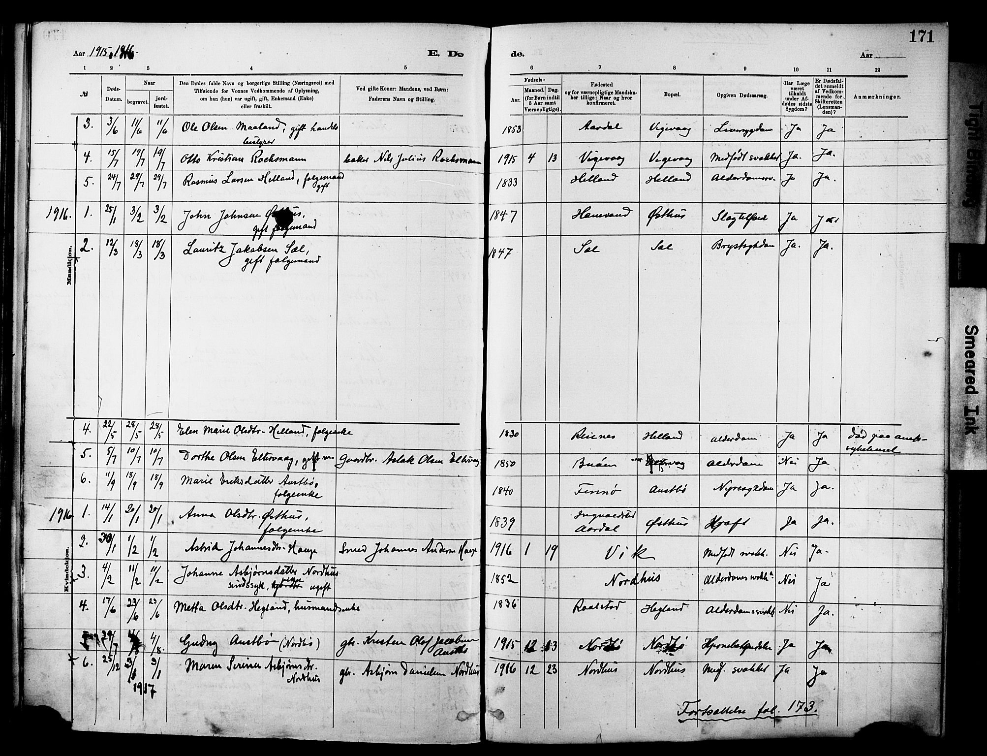 Rennesøy sokneprestkontor, AV/SAST-A -101827/H/Ha/Haa/L0012: Parish register (official) no. A 13, 1885-1917, p. 171