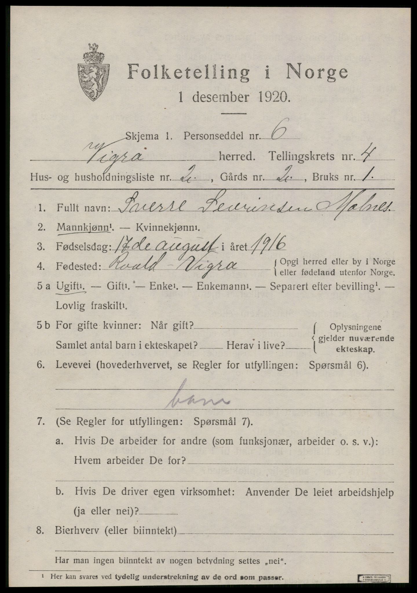 SAT, 1920 census for Vigra, 1920, p. 1758