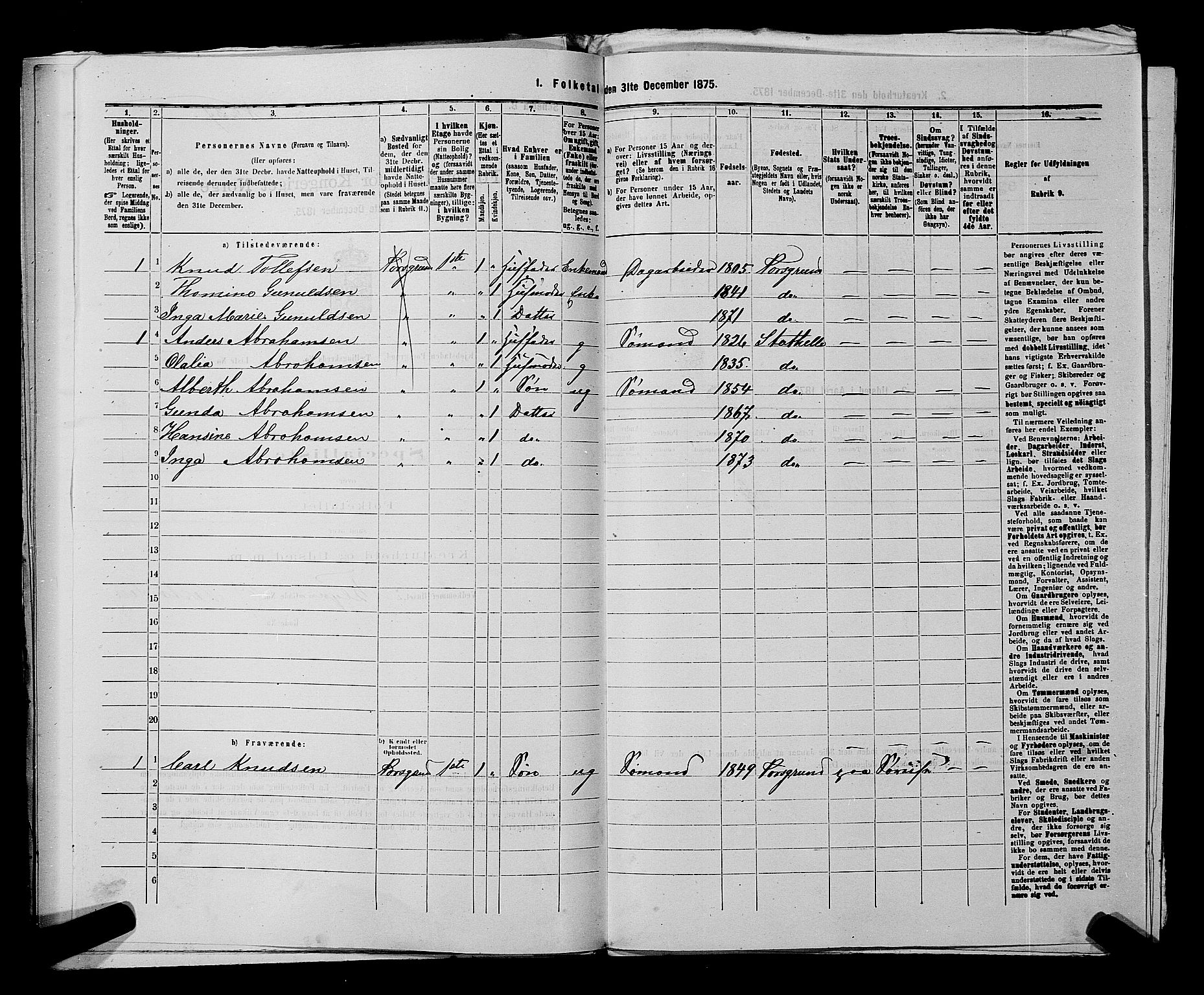 SAKO, 1875 census for 0805P Porsgrunn, 1875, p. 1020