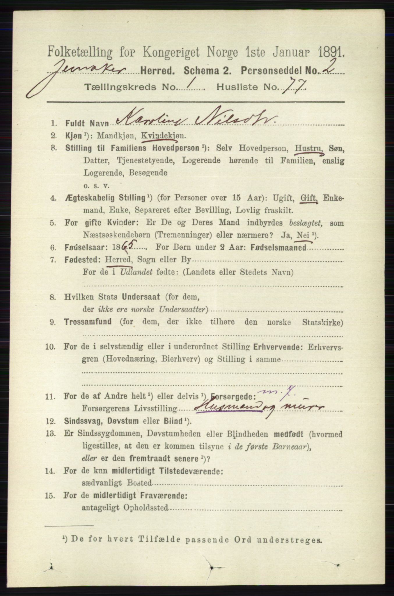 RA, 1891 census for 0532 Jevnaker, 1891, p. 550