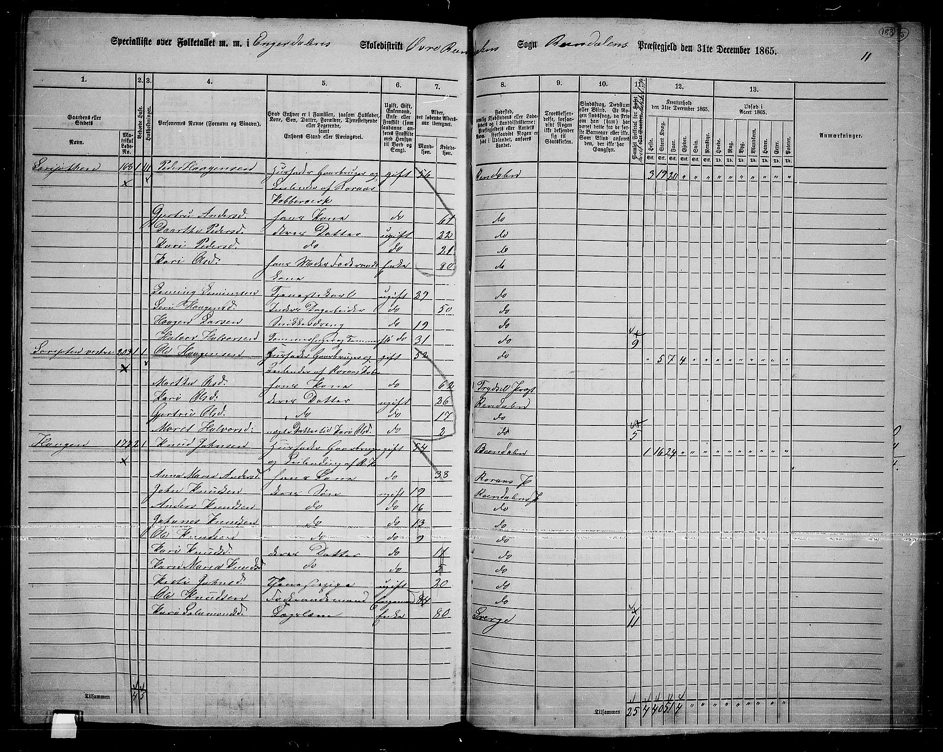 RA, 1865 census for Rendalen, 1865, p. 155