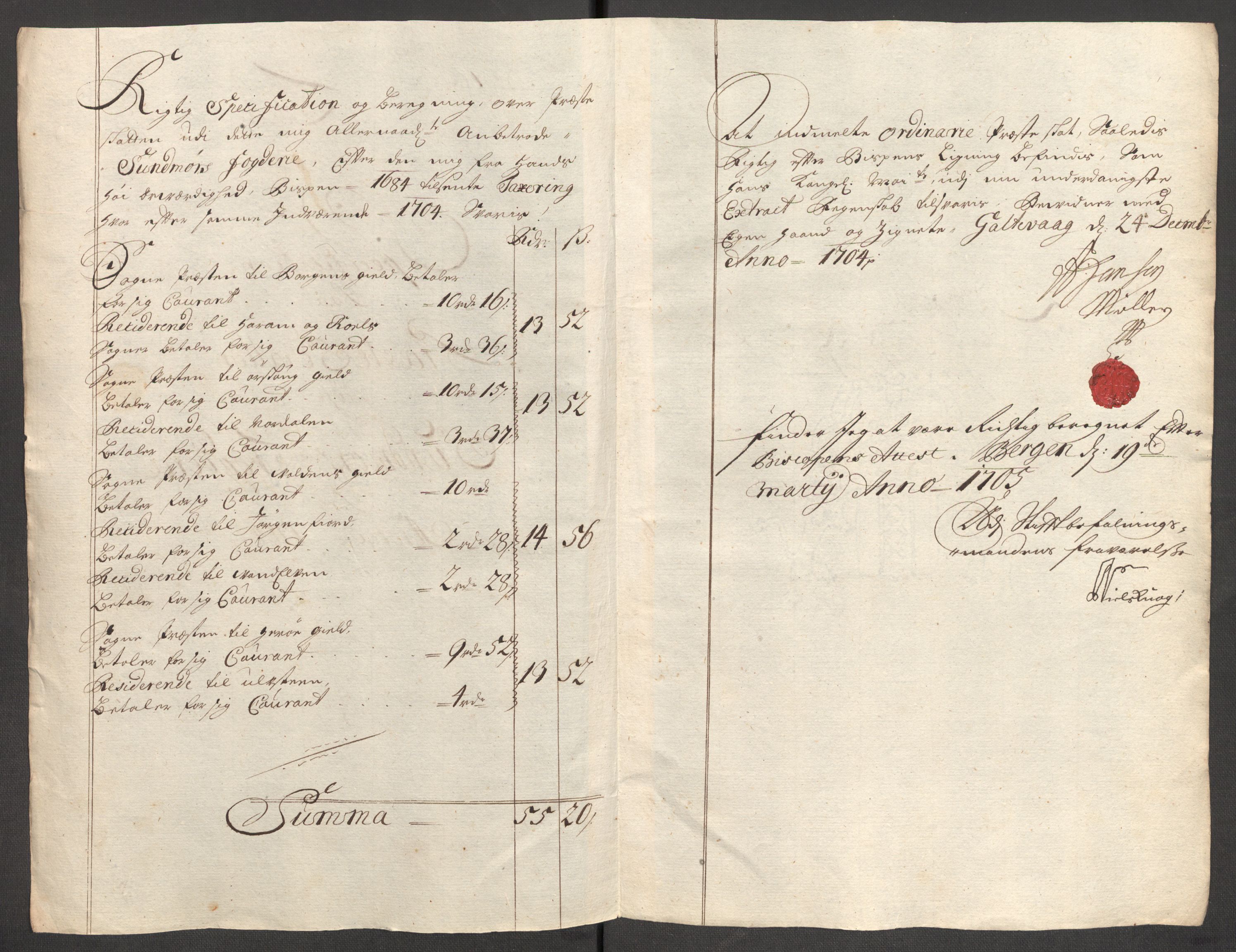 Rentekammeret inntil 1814, Reviderte regnskaper, Fogderegnskap, RA/EA-4092/R54/L3560: Fogderegnskap Sunnmøre, 1704-1705, p. 165