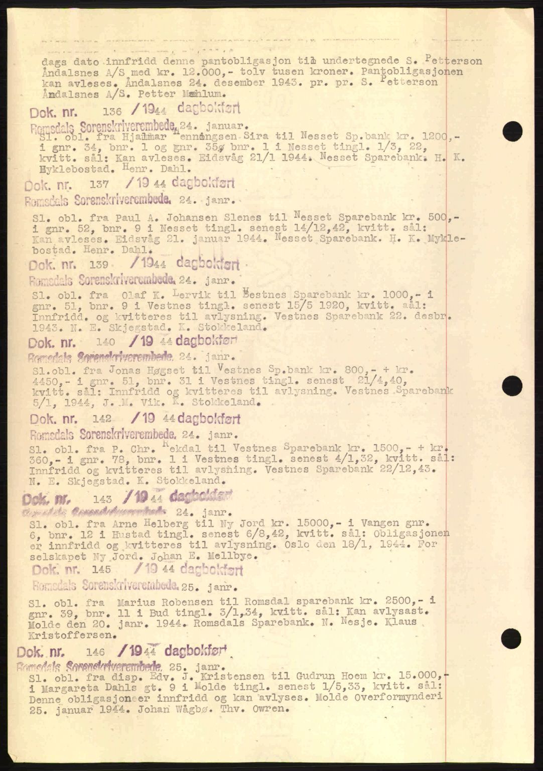 Romsdal sorenskriveri, AV/SAT-A-4149/1/2/2C: Mortgage book no. C1a, 1936-1945, Diary no: : 136/1944