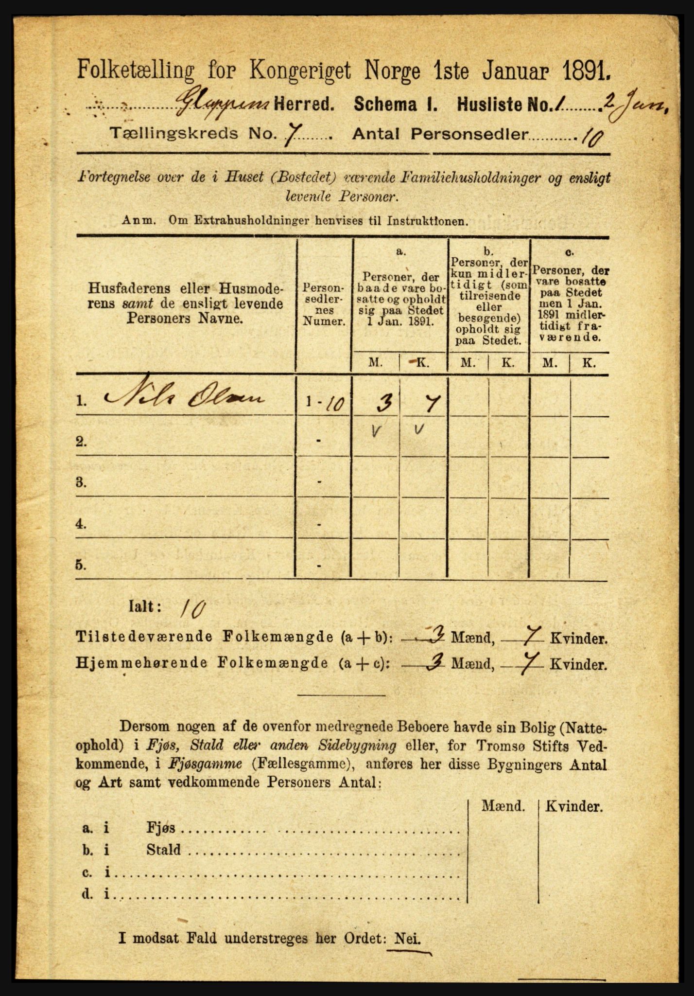 RA, 1891 census for 1445 Gloppen, 1891, p. 2583