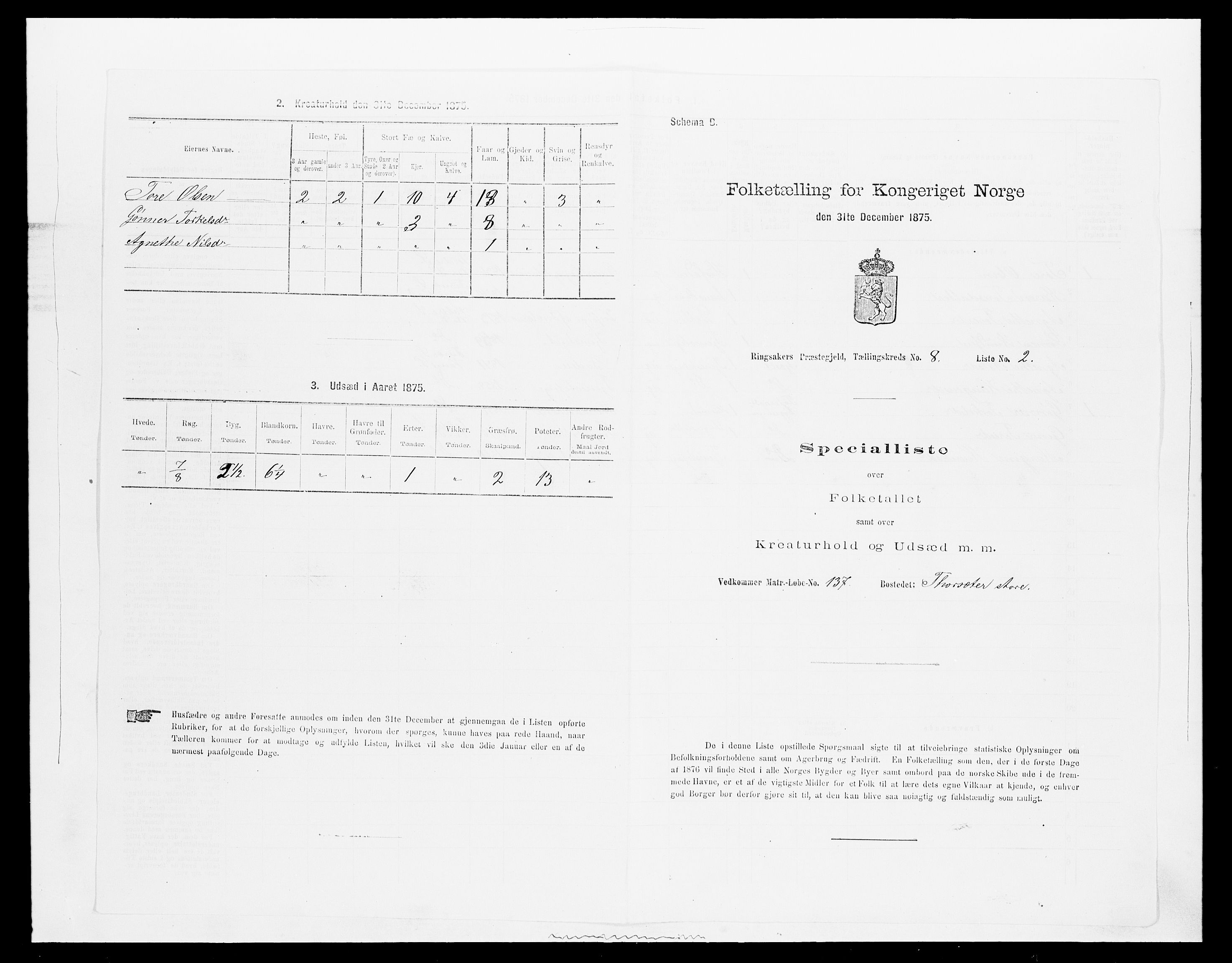 SAH, 1875 census for 0412P Ringsaker, 1875, p. 1630