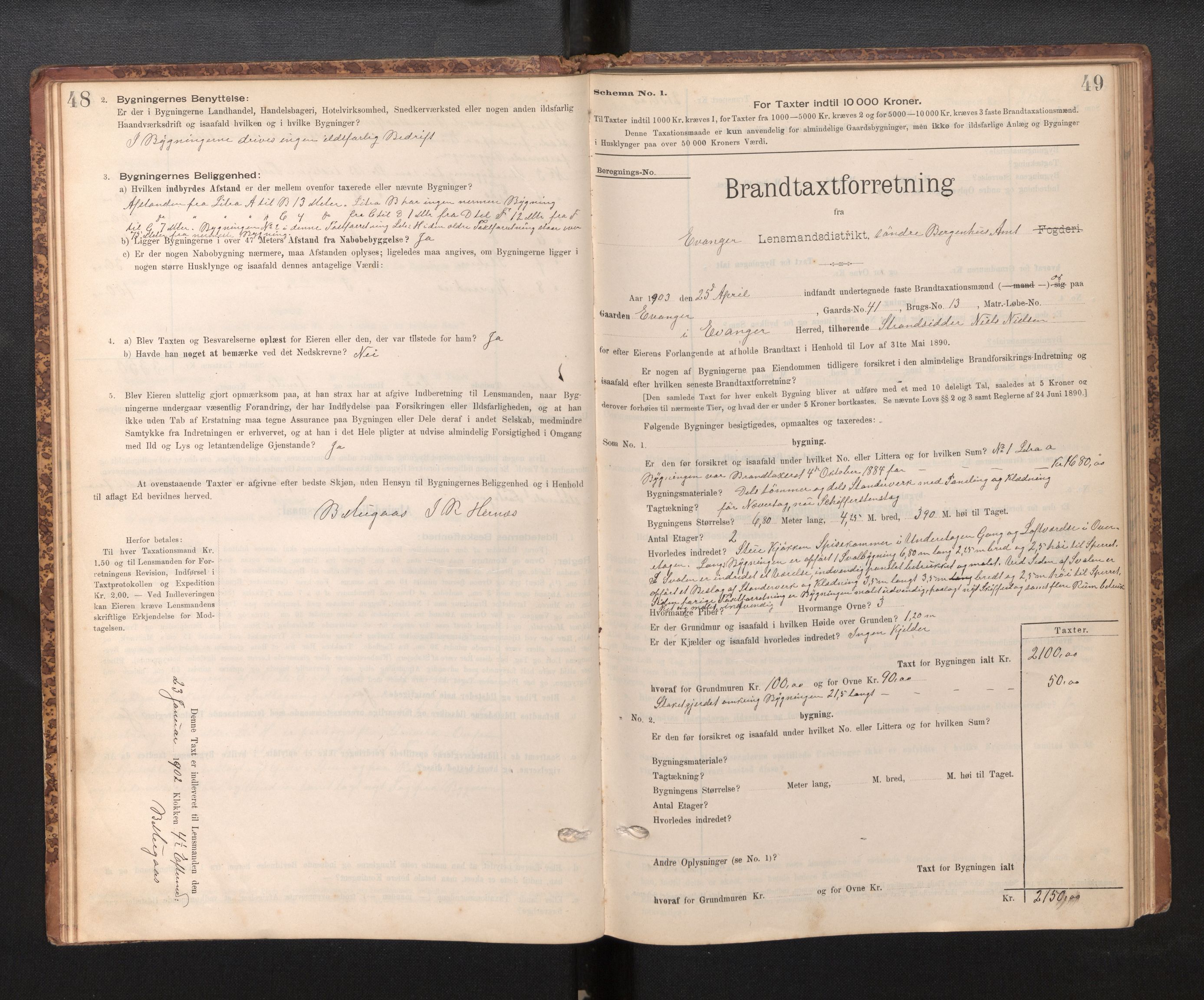 Lensmannen i Evanger, SAB/A-31701/0012/L0005: Branntakstprotokoll, skjematakst, 1895-1935, p. 48-49