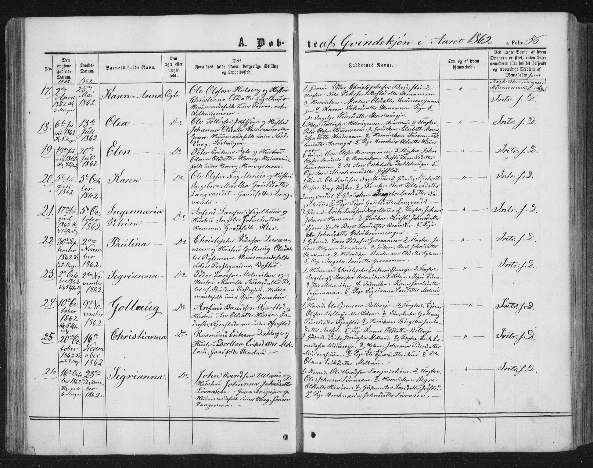 Ministerialprotokoller, klokkerbøker og fødselsregistre - Nord-Trøndelag, SAT/A-1458/749/L0472: Parish register (official) no. 749A06, 1857-1873, p. 56