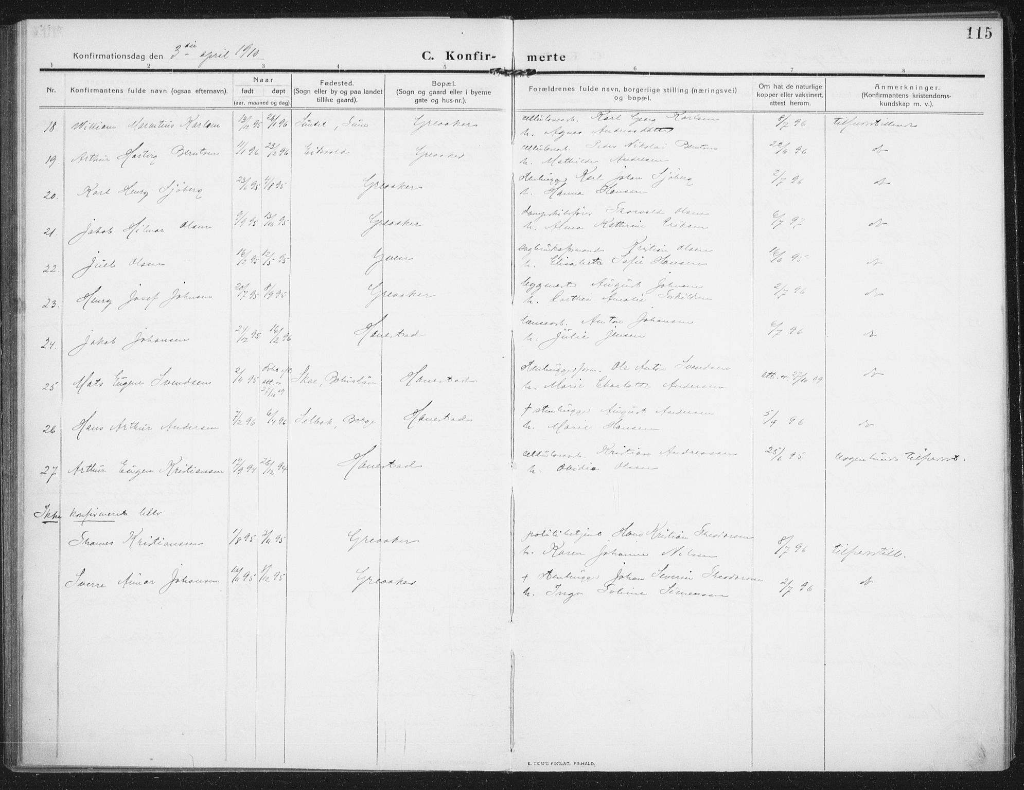 Rolvsøy prestekontor Kirkebøker, AV/SAO-A-2004/F/Fa/L0002: Parish register (official) no. 2, 1909-1917, p. 115