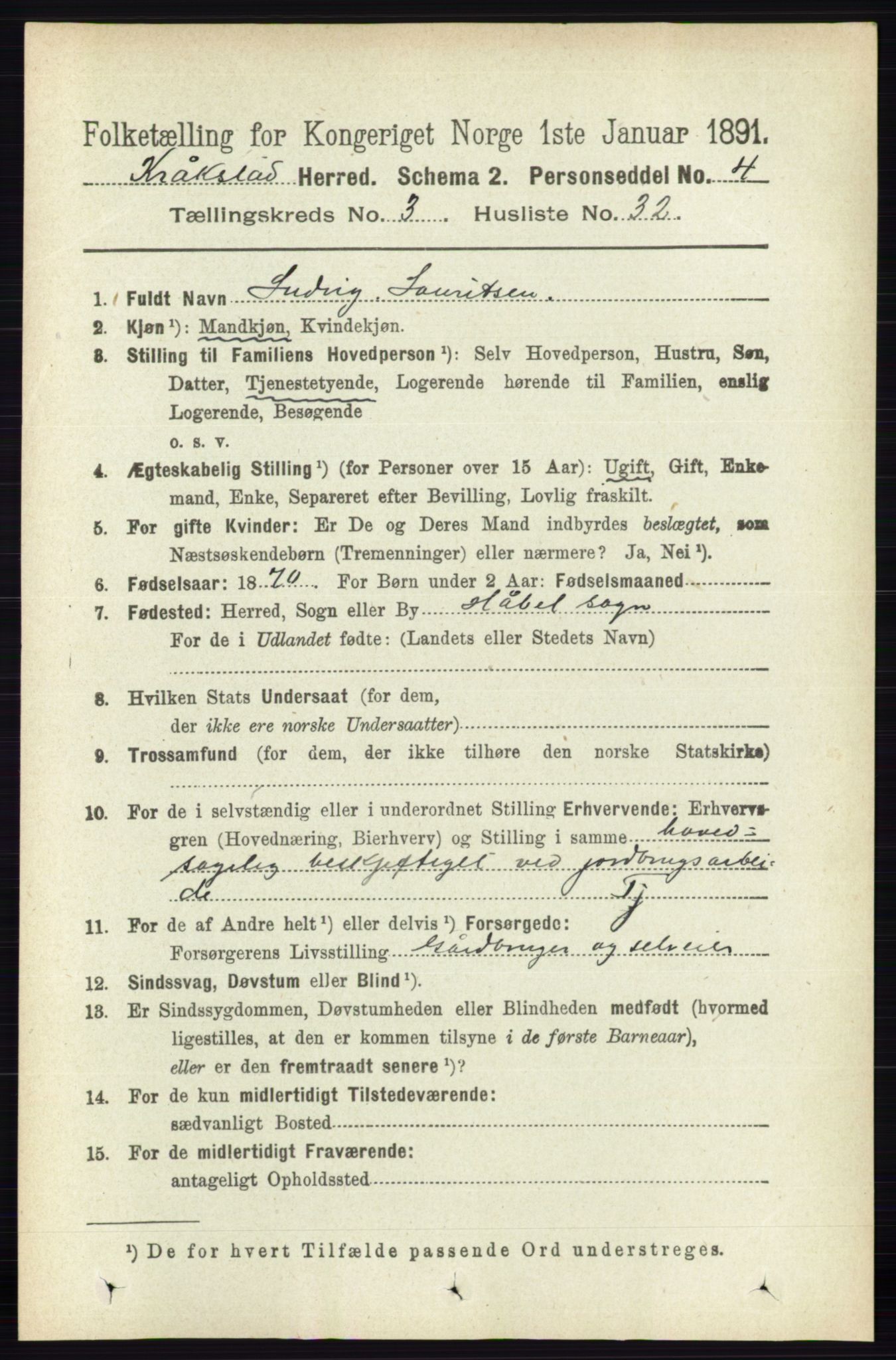 RA, 1891 census for 0212 Kråkstad, 1891, p. 1386