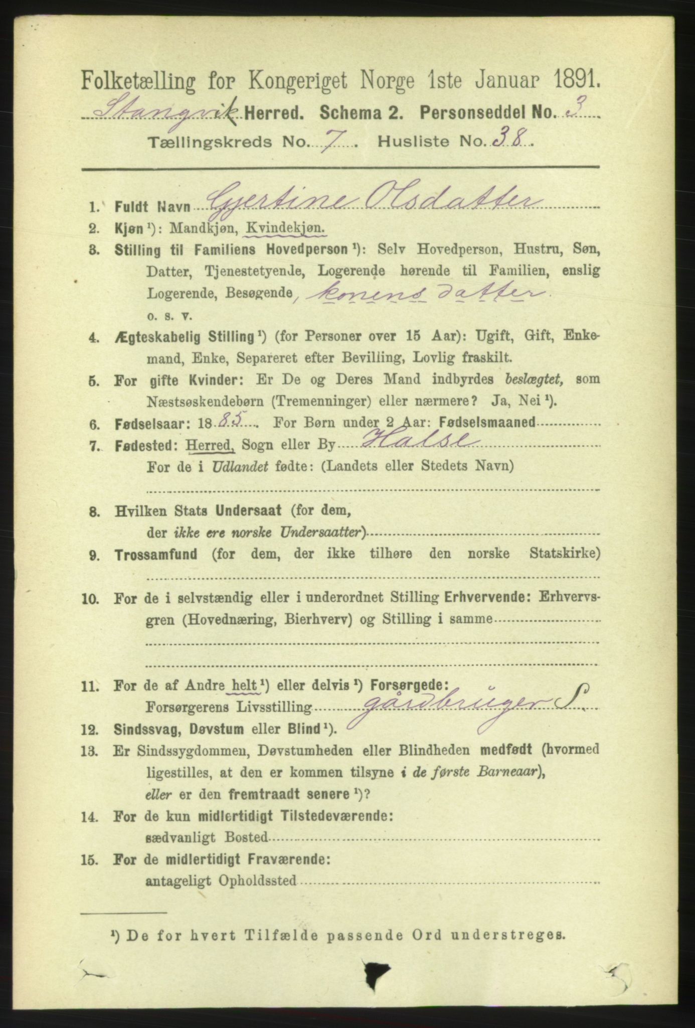 RA, 1891 census for 1564 Stangvik, 1891, p. 3269