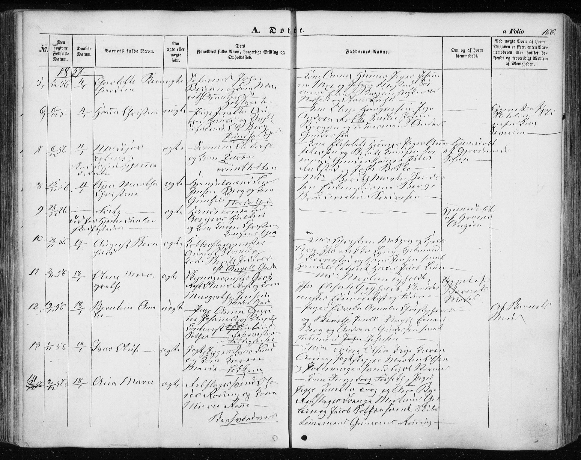 Ministerialprotokoller, klokkerbøker og fødselsregistre - Sør-Trøndelag, SAT/A-1456/601/L0051: Parish register (official) no. 601A19, 1848-1857, p. 166