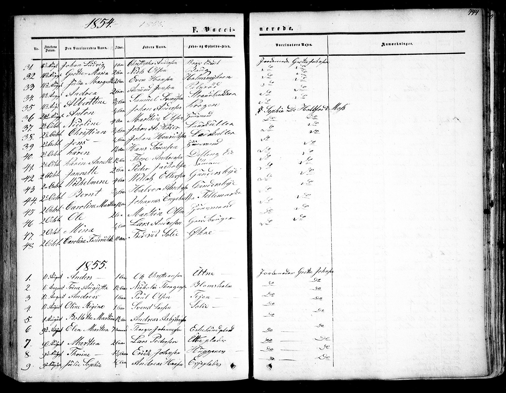 Rygge prestekontor Kirkebøker, SAO/A-10084b/F/Fa/L0005: Parish register (official) no. 5, 1852-1871, p. 444
