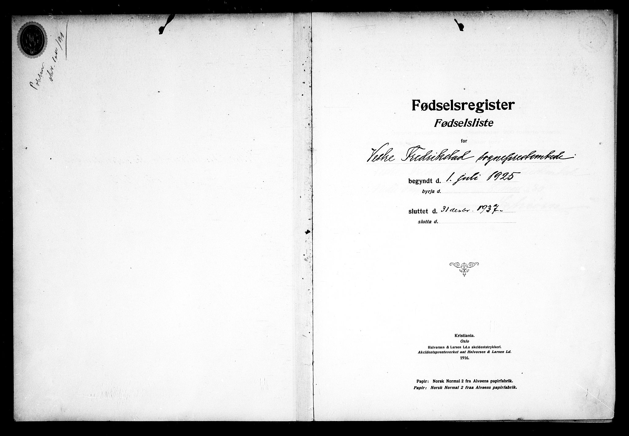 Fredrikstad domkirkes prestekontor Kirkebøker, SAO/A-10906/J/*Ja/L0002: Birth register no. 2, 1925-1937