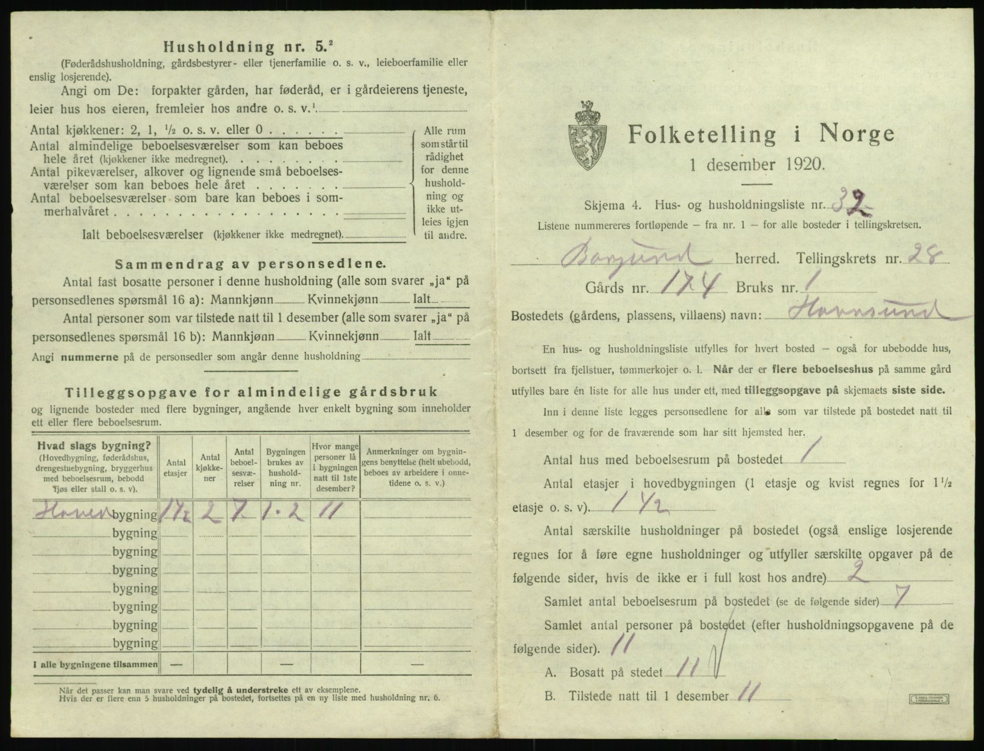 SAT, 1920 census for Borgund, 1920, p. 2252