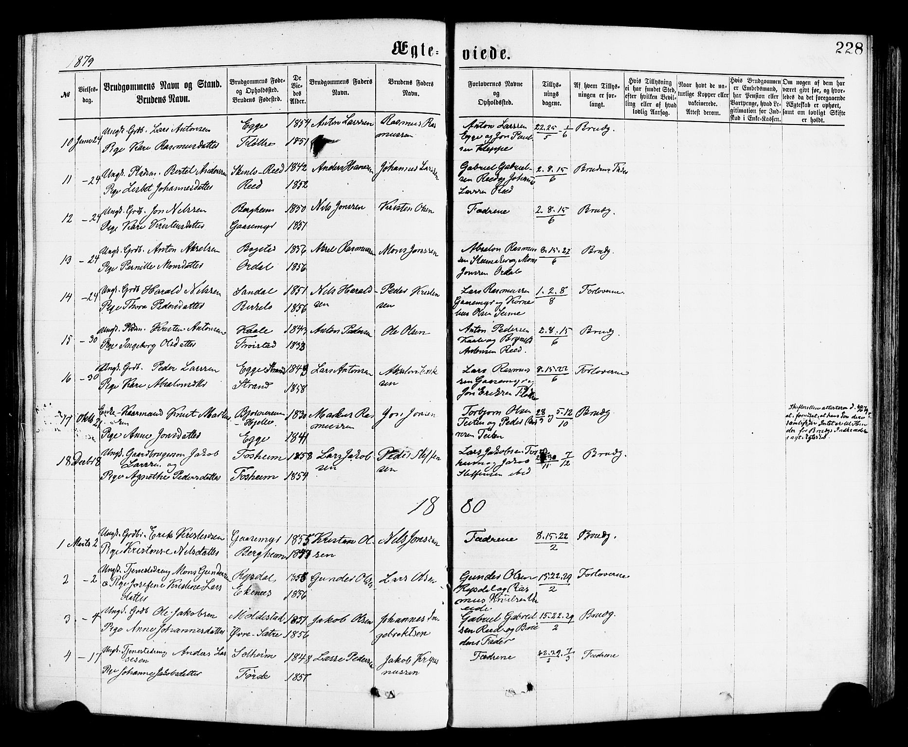 Gloppen sokneprestembete, SAB/A-80101/H/Haa/Haac/L0001: Parish register (official) no. C 1, 1871-1886, p. 228