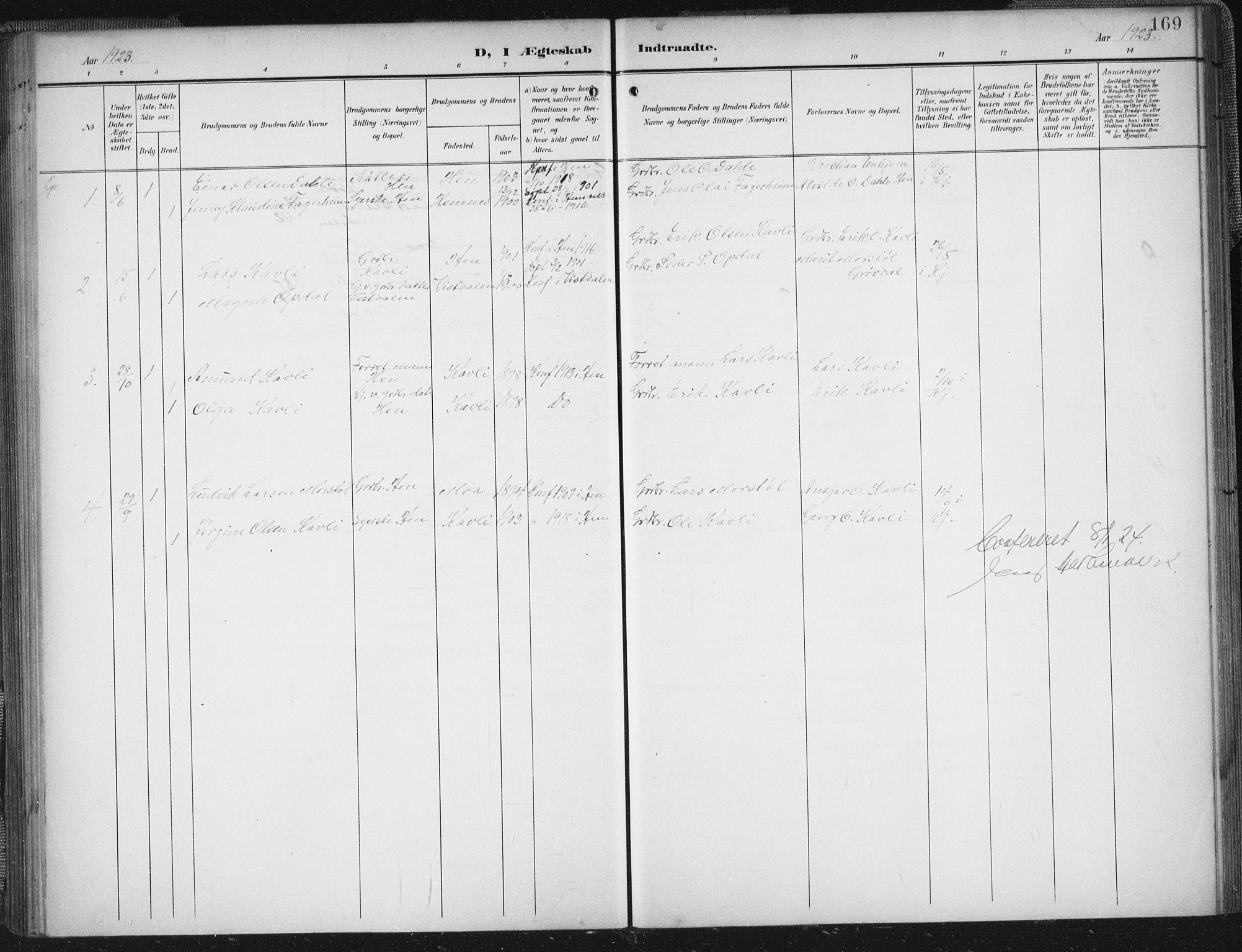 Ministerialprotokoller, klokkerbøker og fødselsregistre - Møre og Romsdal, SAT/A-1454/545/L0589: Parish register (copy) no. 545C03, 1902-1937, p. 169