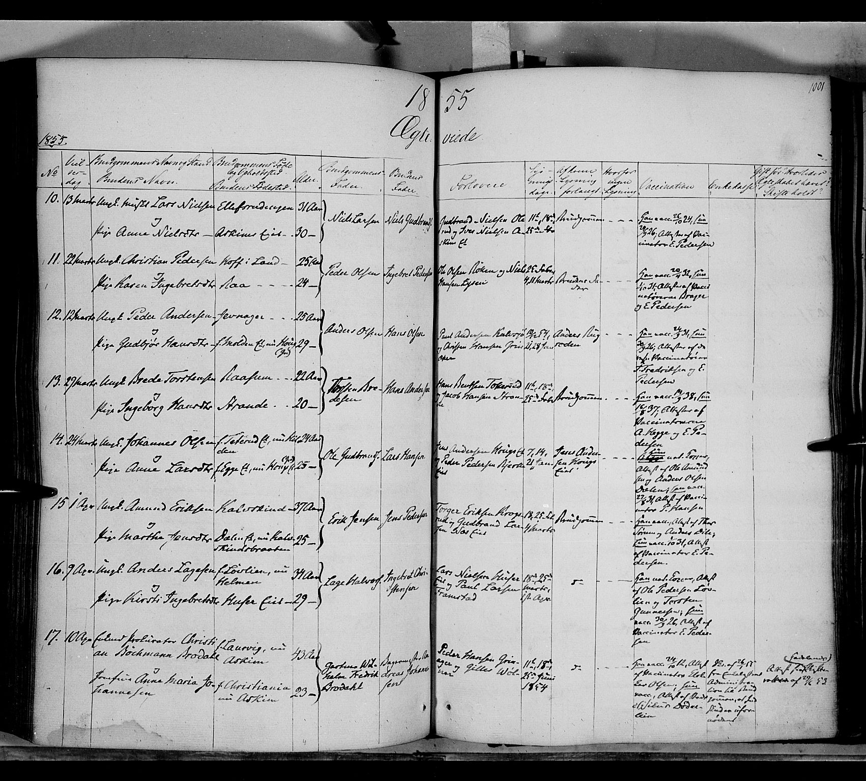 Gran prestekontor, SAH/PREST-112/H/Ha/Haa/L0011: Parish register (official) no. 11, 1842-1856, p. 1000-1001