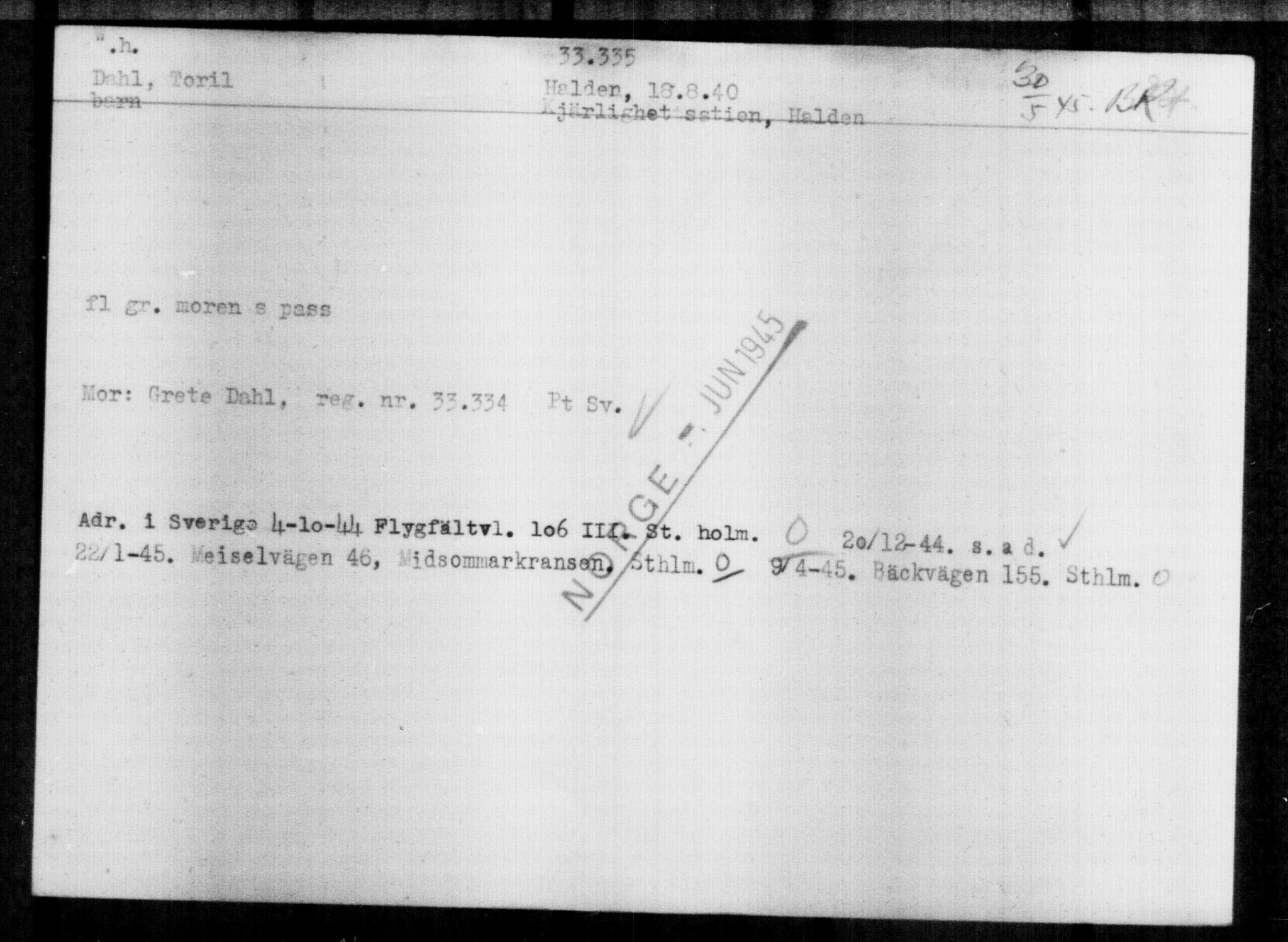 Utenriksstasjonene, Legasjonen i Stockholm, Flyktningkontoret, AV/RA-S-6753/V/Va/L0013: Kjesäterkartoteket, flyktninger med registreringsnr. 31500-34731, 1940-1945, p. 1931