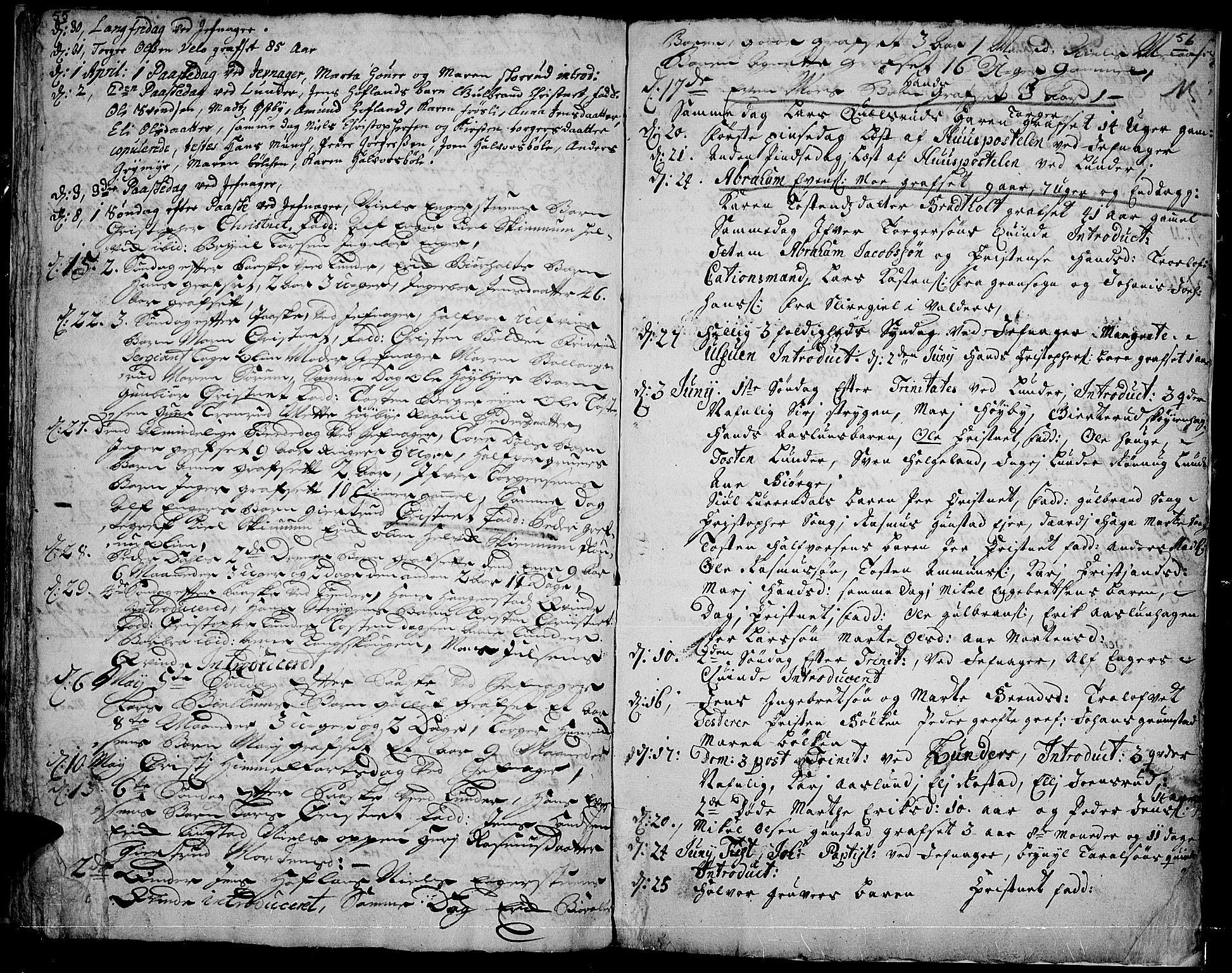 Jevnaker prestekontor, SAH/PREST-116/H/Ha/Haa/L0001: Parish register (official) no. 1, 1718-1725, p. 55-56