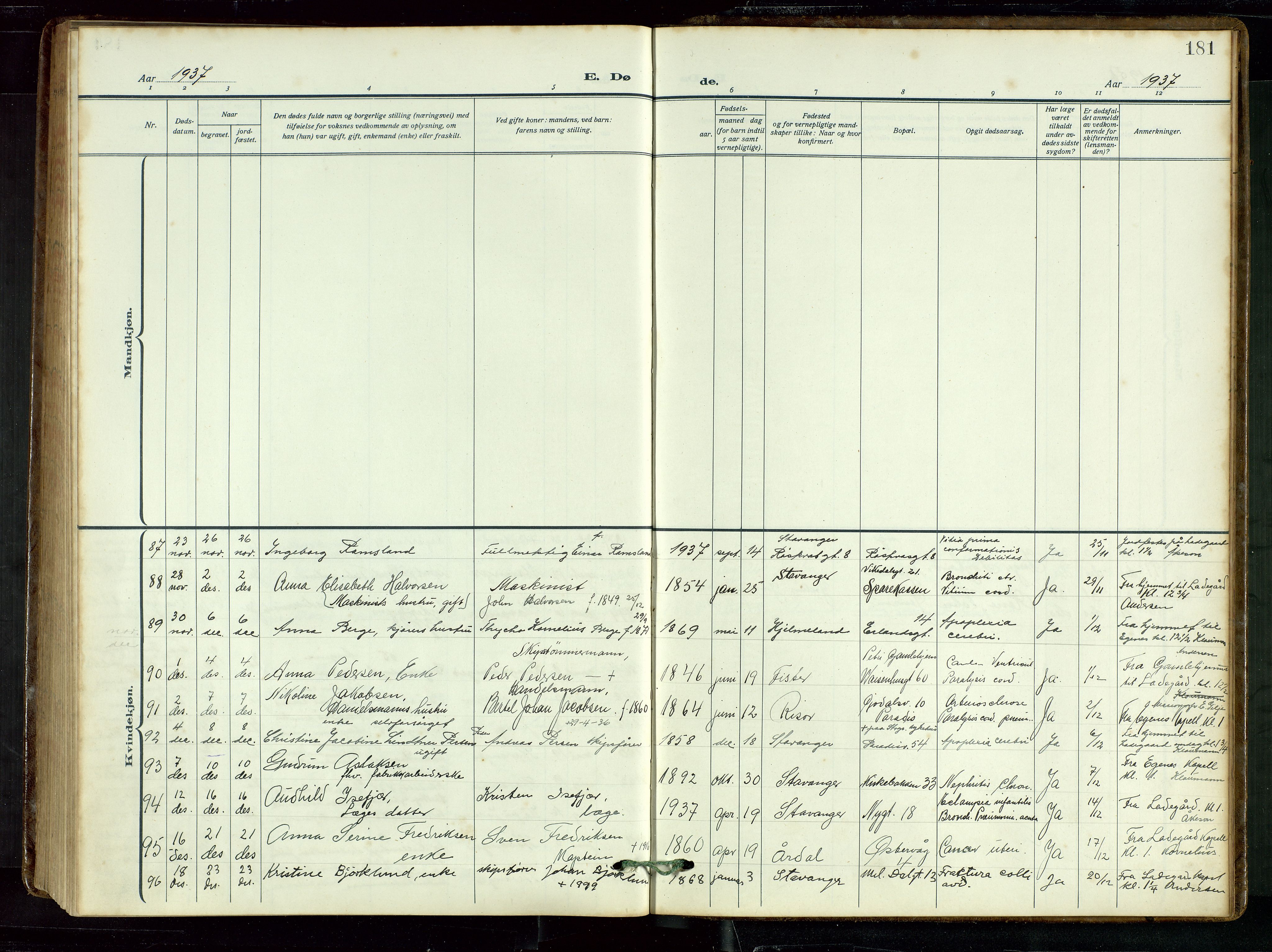 St. Petri sokneprestkontor, AV/SAST-A-101813/002/D/L0003: Parish register (official) no. A 28, 1919-1938, p. 181