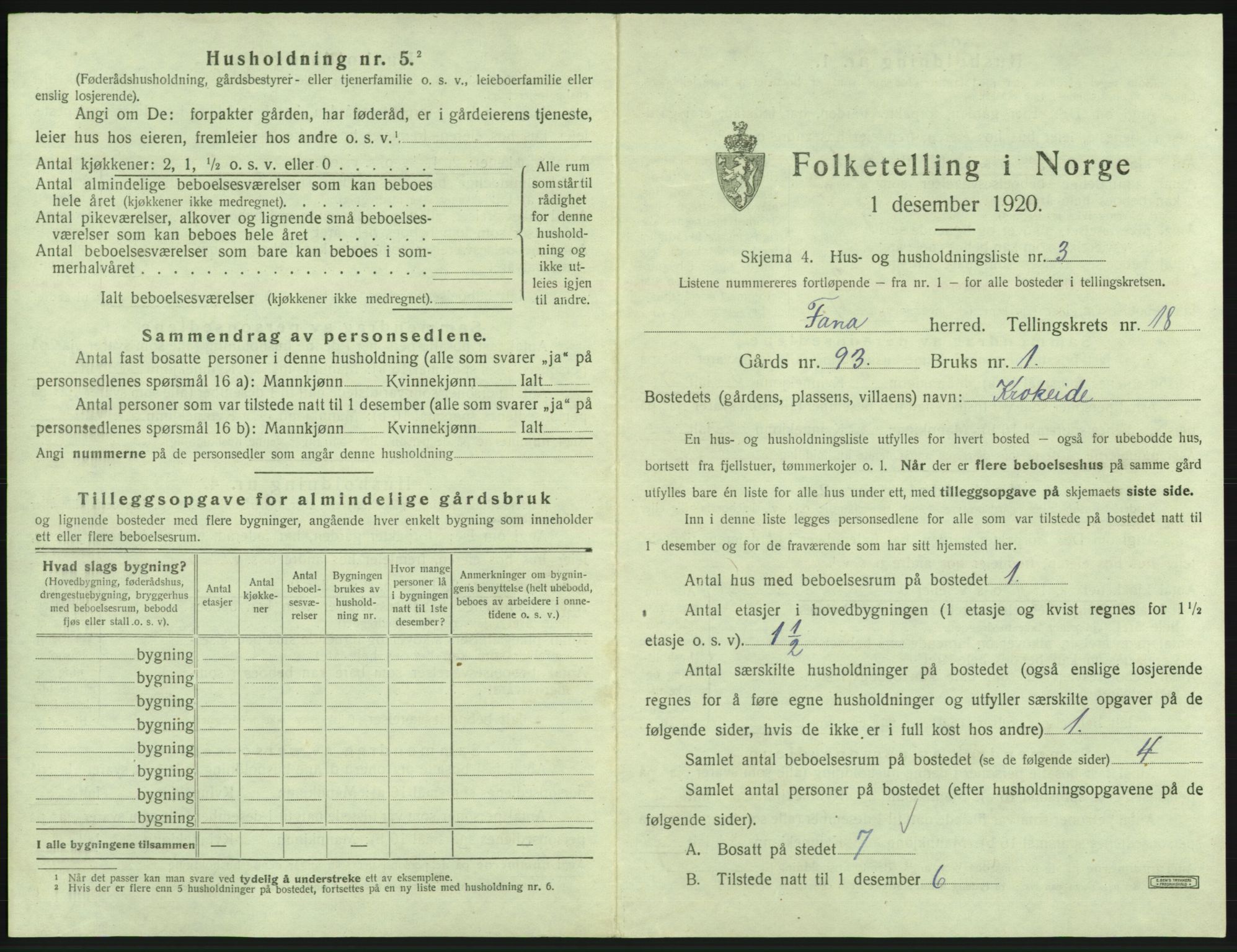 SAB, 1920 census for Fana, 1920, p. 2701