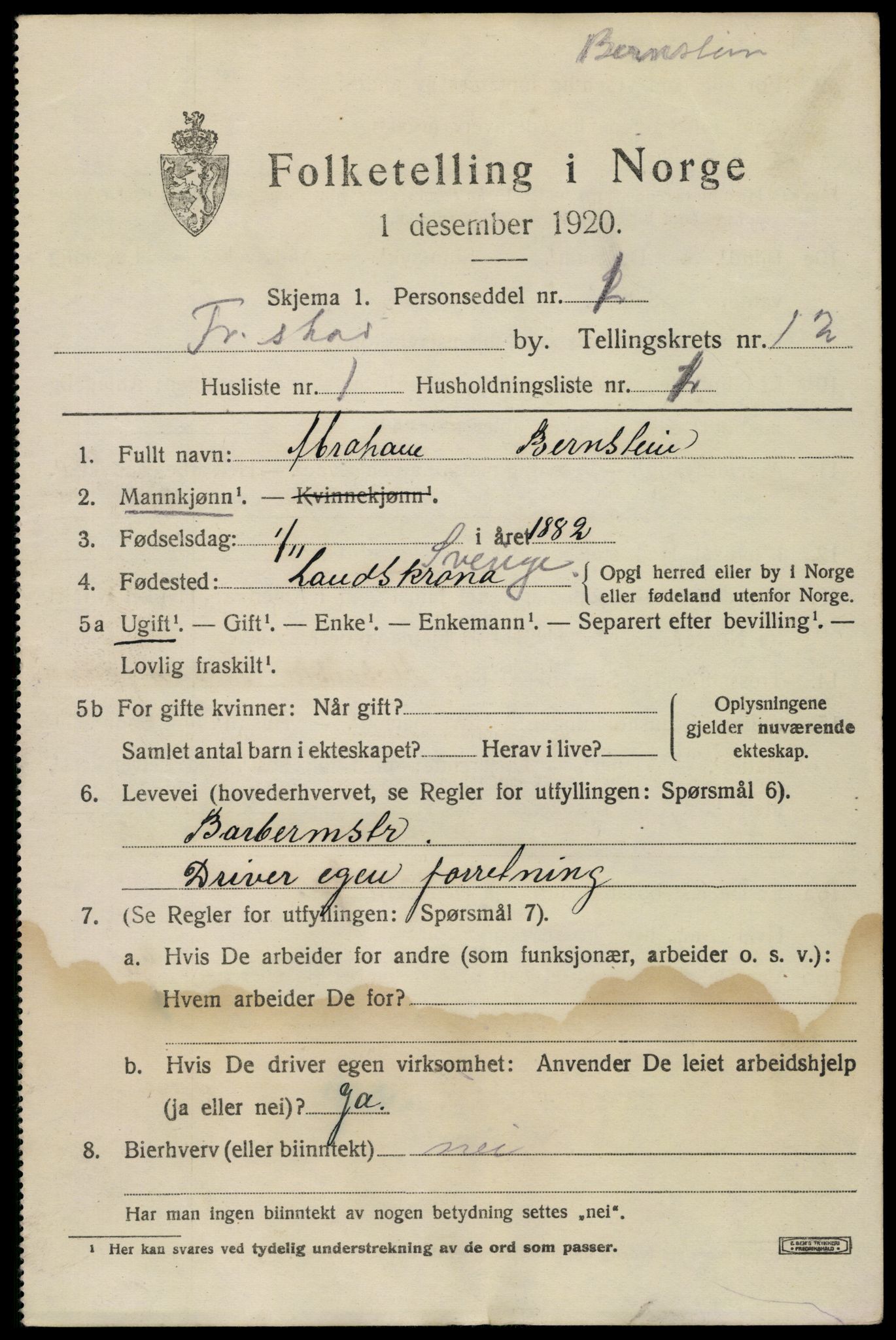 SAO, 1920 census for Fredrikstad, 1920, p. 30349