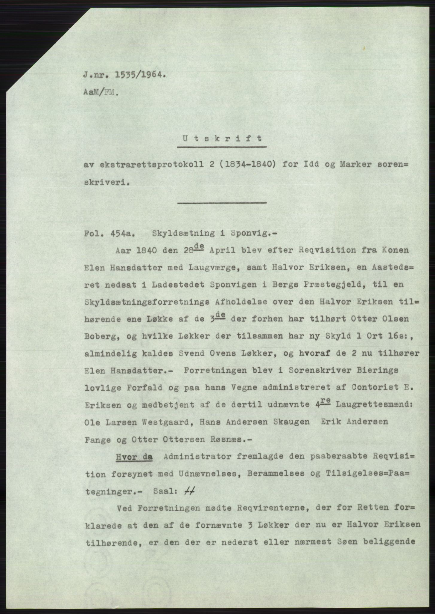 Statsarkivet i Oslo, SAO/A-10621/Z/Zd/L0020: Avskrifter, j.nr 905-1844/1964, 1964, p. 267